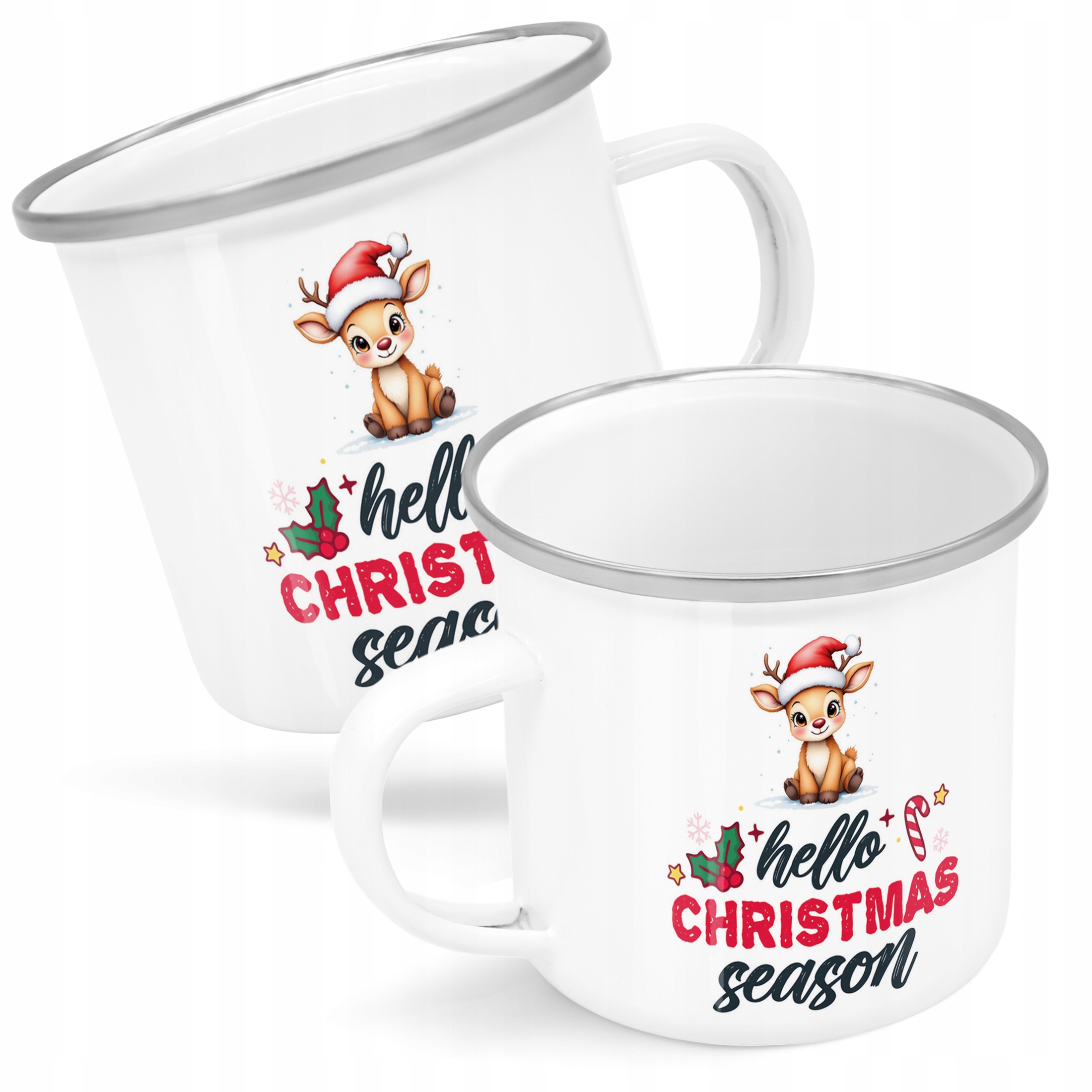 Emaliowany Kubek Garnuszek Świąteczny Hello Christmas Boże Narodzenie