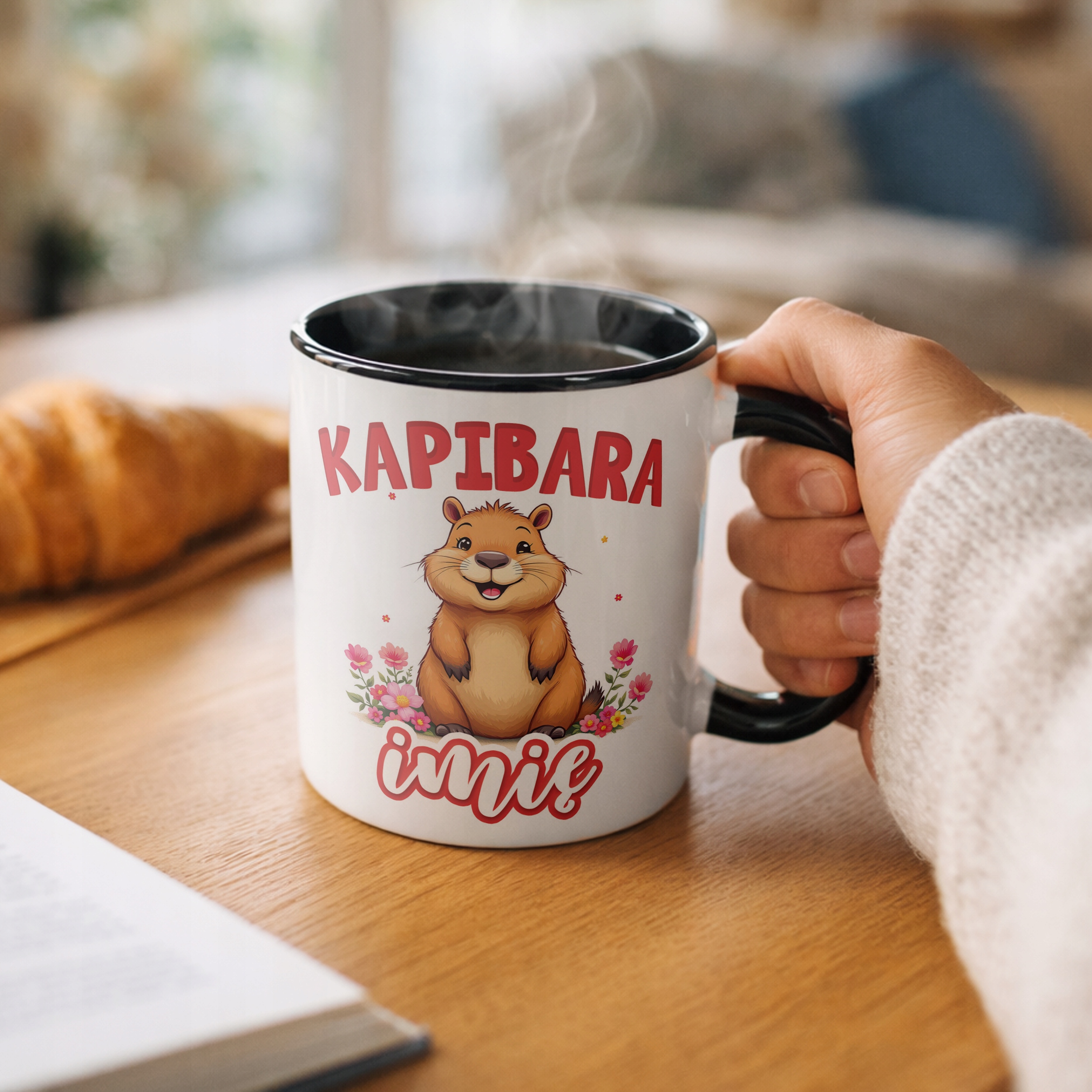 Kubek Czarny Personalizowany Kapibara Capybara Zwierzak Dla Dzieci