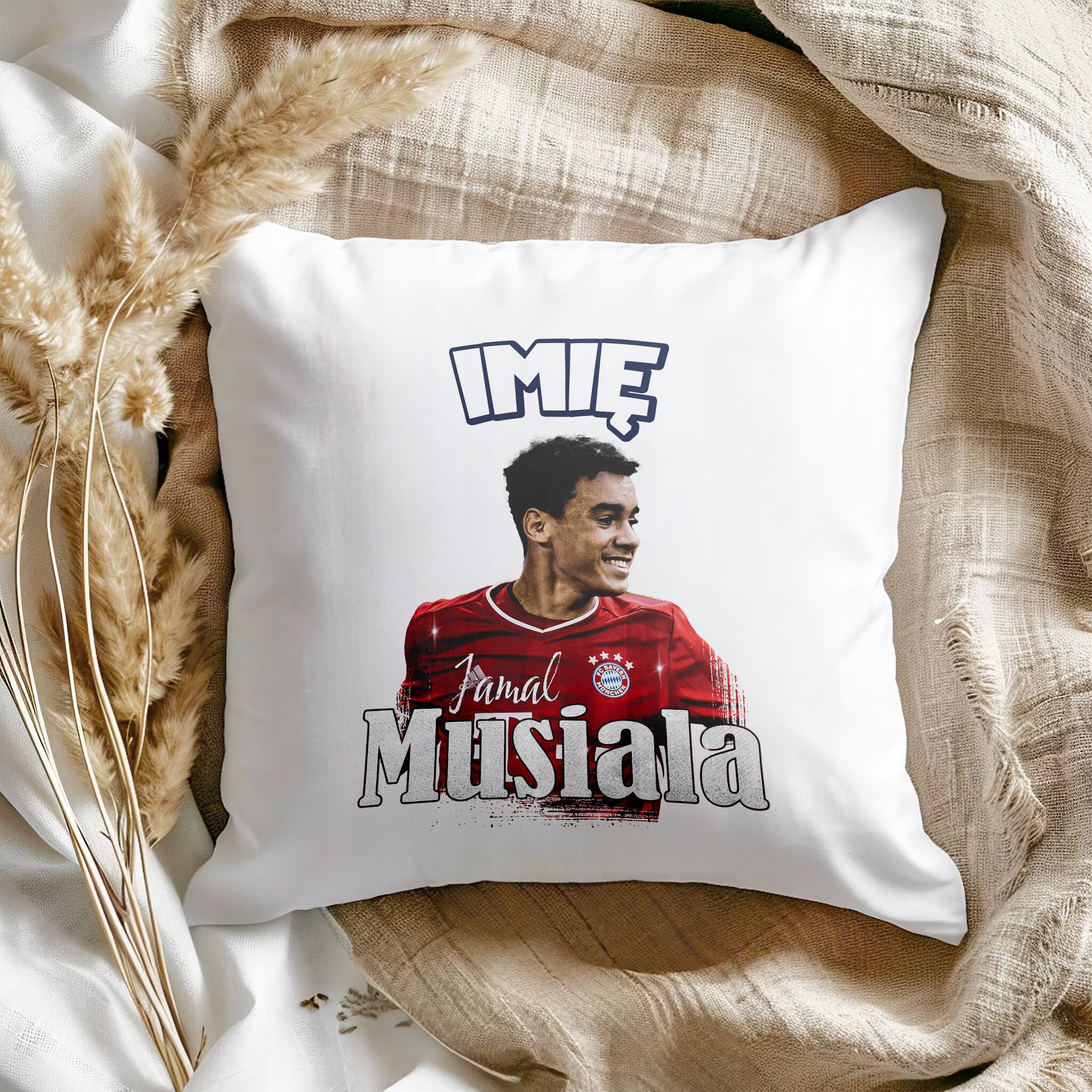Poduszka personalizowana 38x38cm Jamal Musiala dla kibiców Bayern Monachium