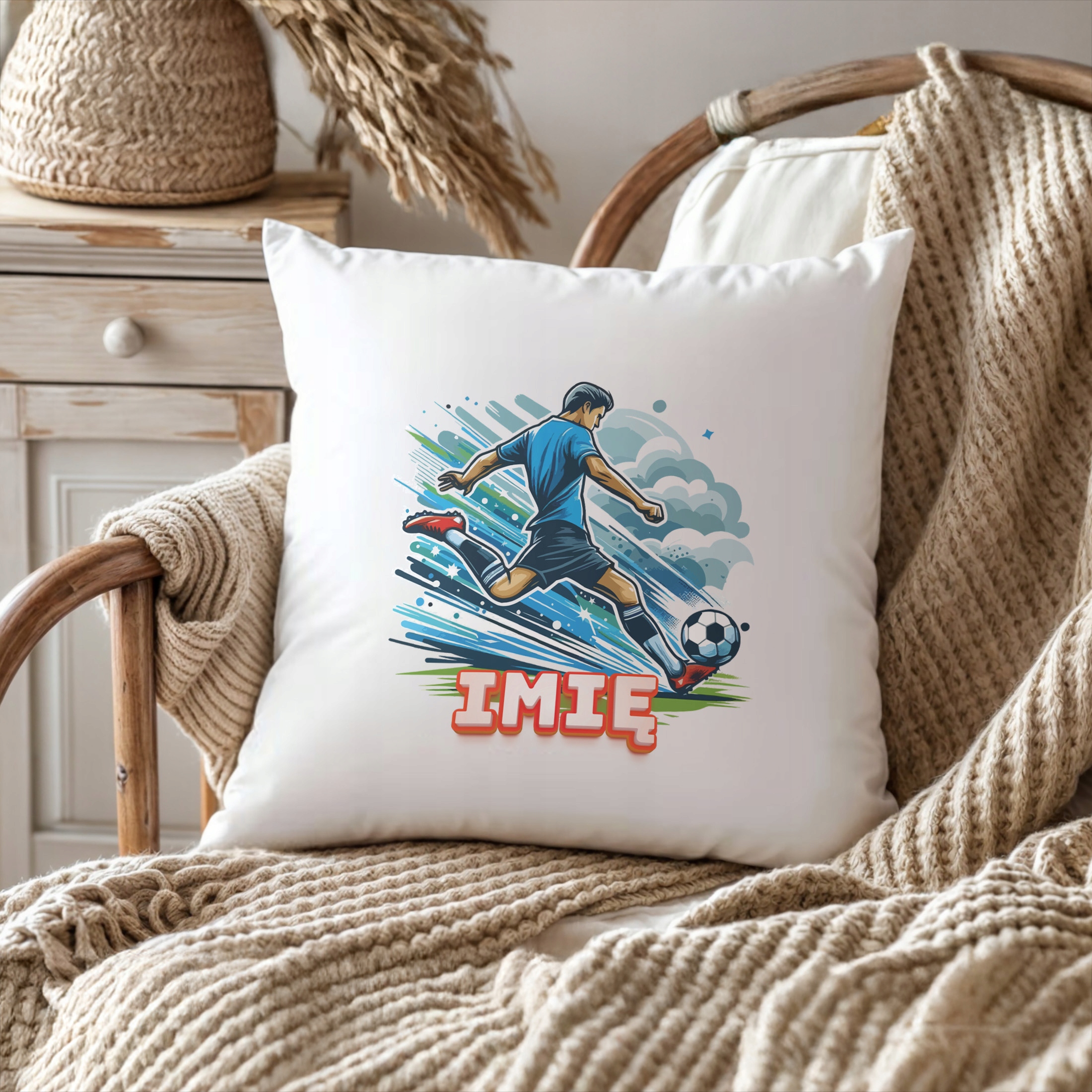 Poduszka 38×38 cm z Imieniem dla Piłkarza Piłka Nożna Football