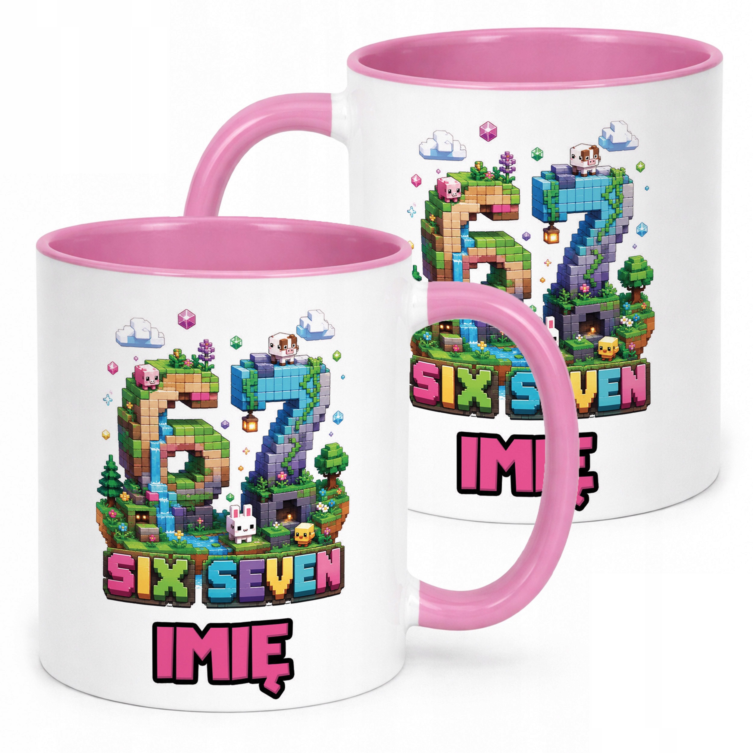 Kubek Różowy z nadrukiem personalizowany SIX SEVEN Dla Dzieci Prezent