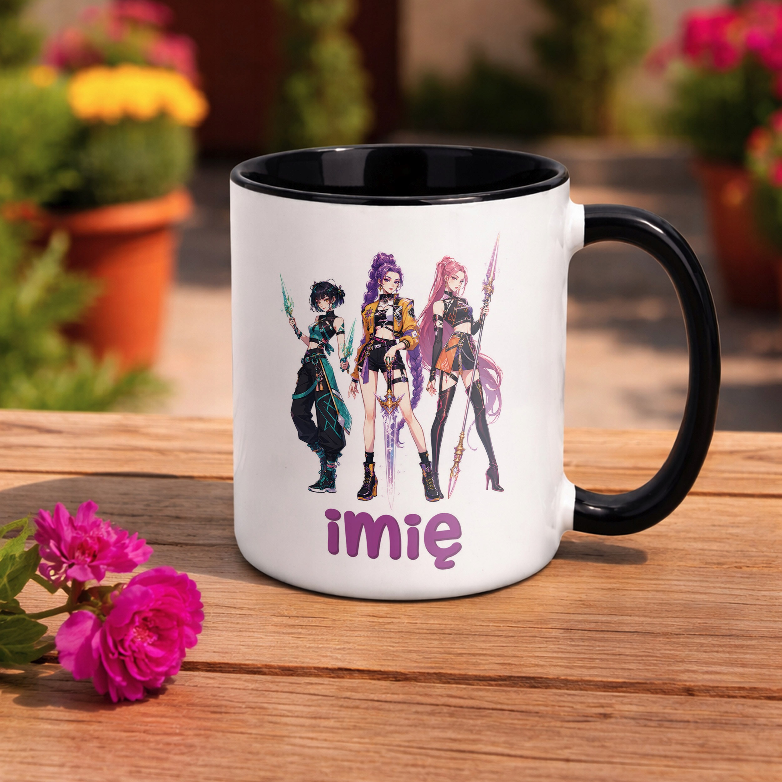 Zestaw Personalizowany Kubek Czarny Poduszka Łowczynie Kpop Prezent