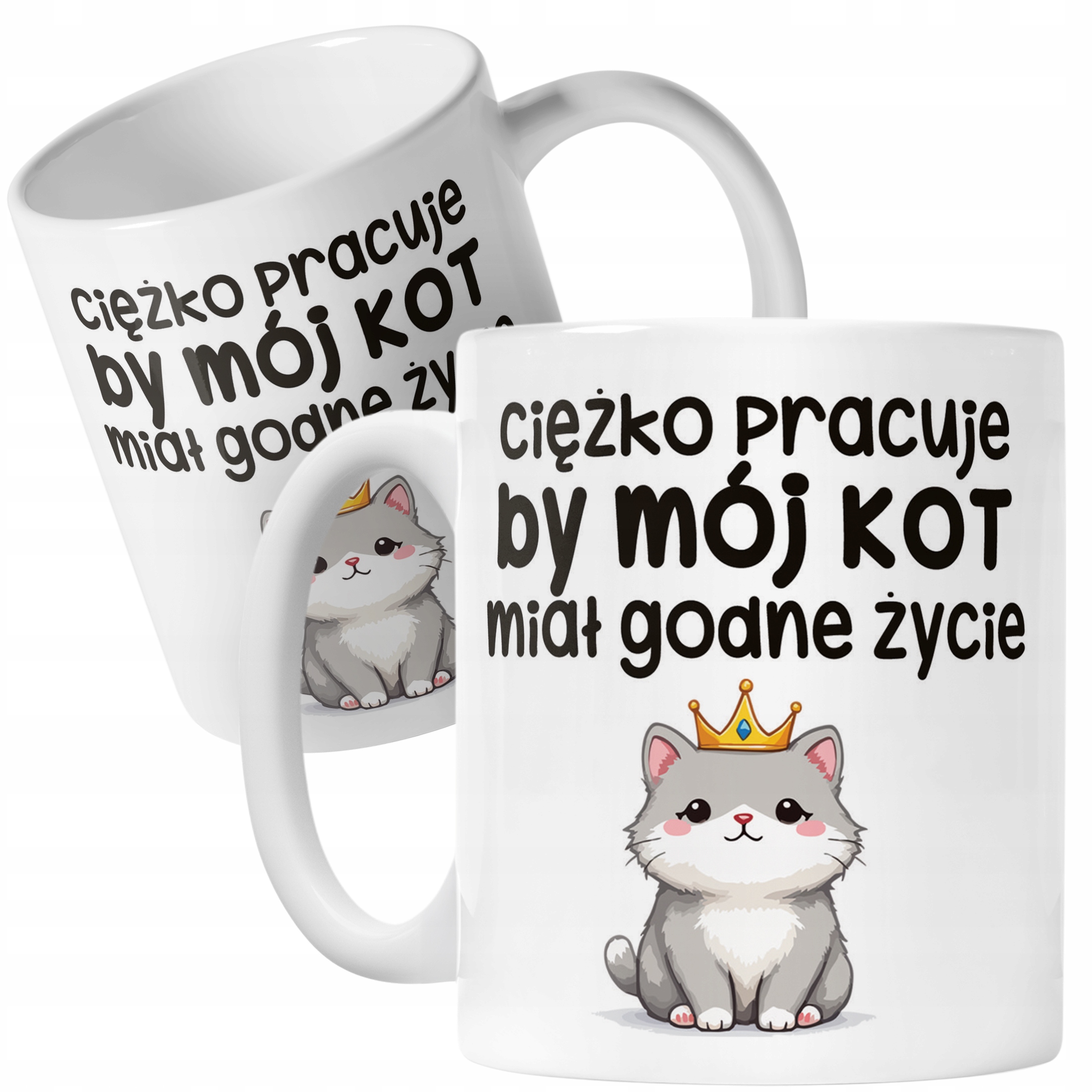 Kubek ceramiczny Ciężko Pracuję By Mój Kot Śmieszny Zabawny Prezent