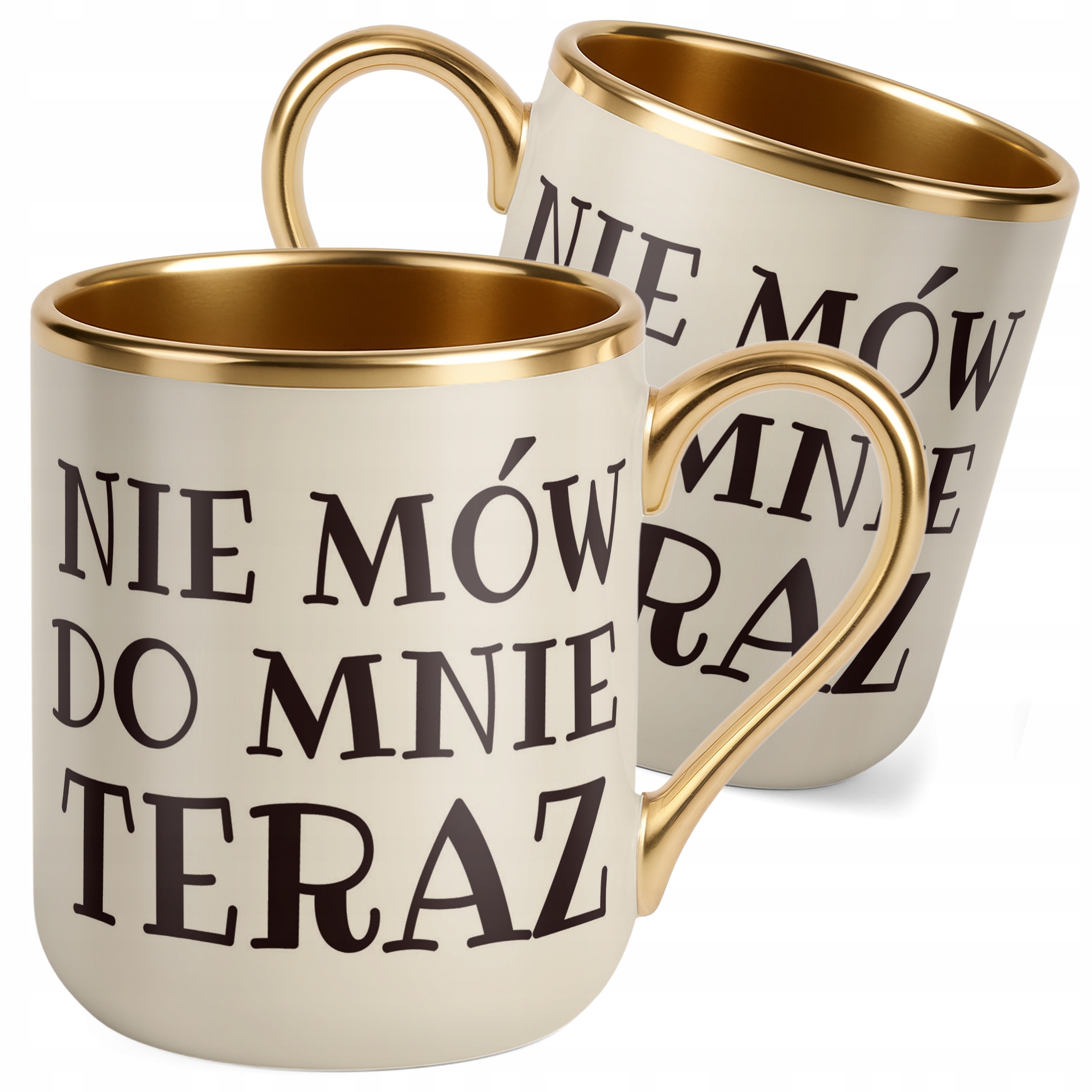 Kubek Premium Złoty Ecru Nie Mów Do Mnie Teraz Prezent