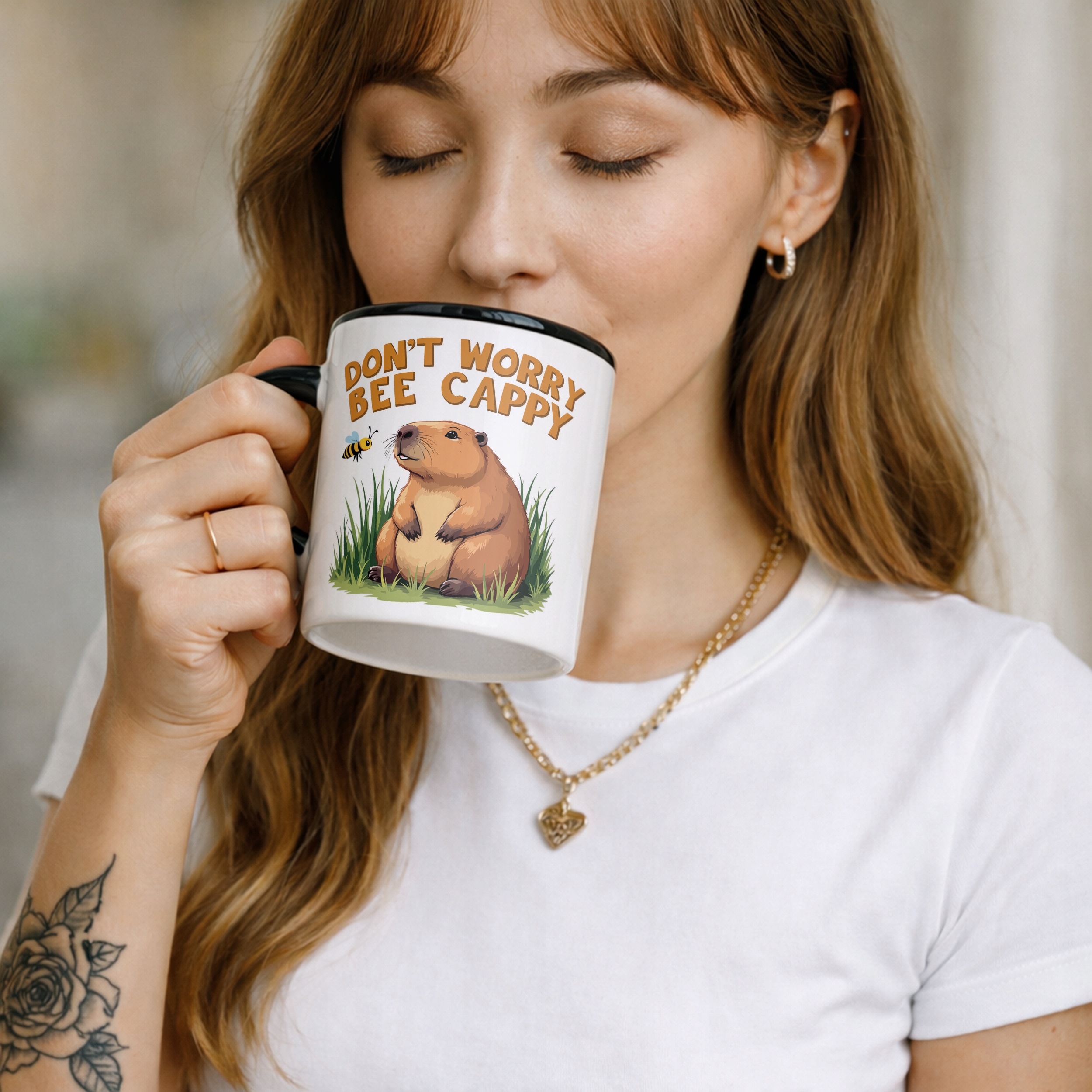 Kubek Czarny Kapibara Capybara Zwierzak Słodki Dla Dzieci Prezent