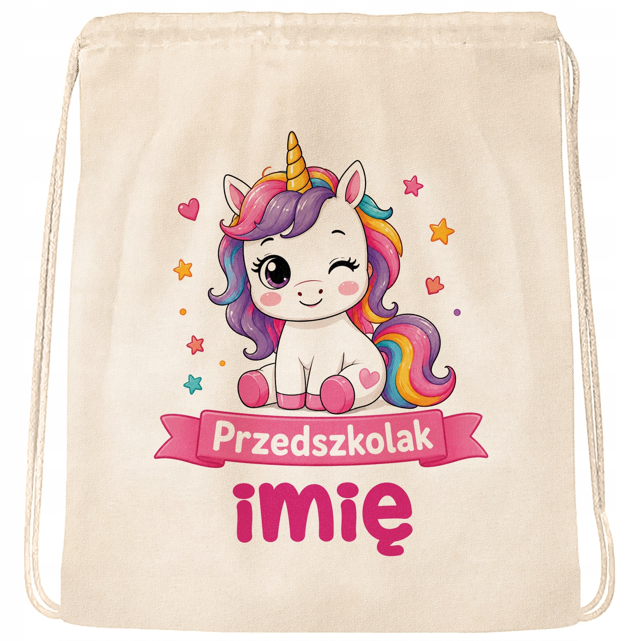 Zestaw Personalizowany Plecak Worek Kubek Czarny Przedszkolak Jednorożec