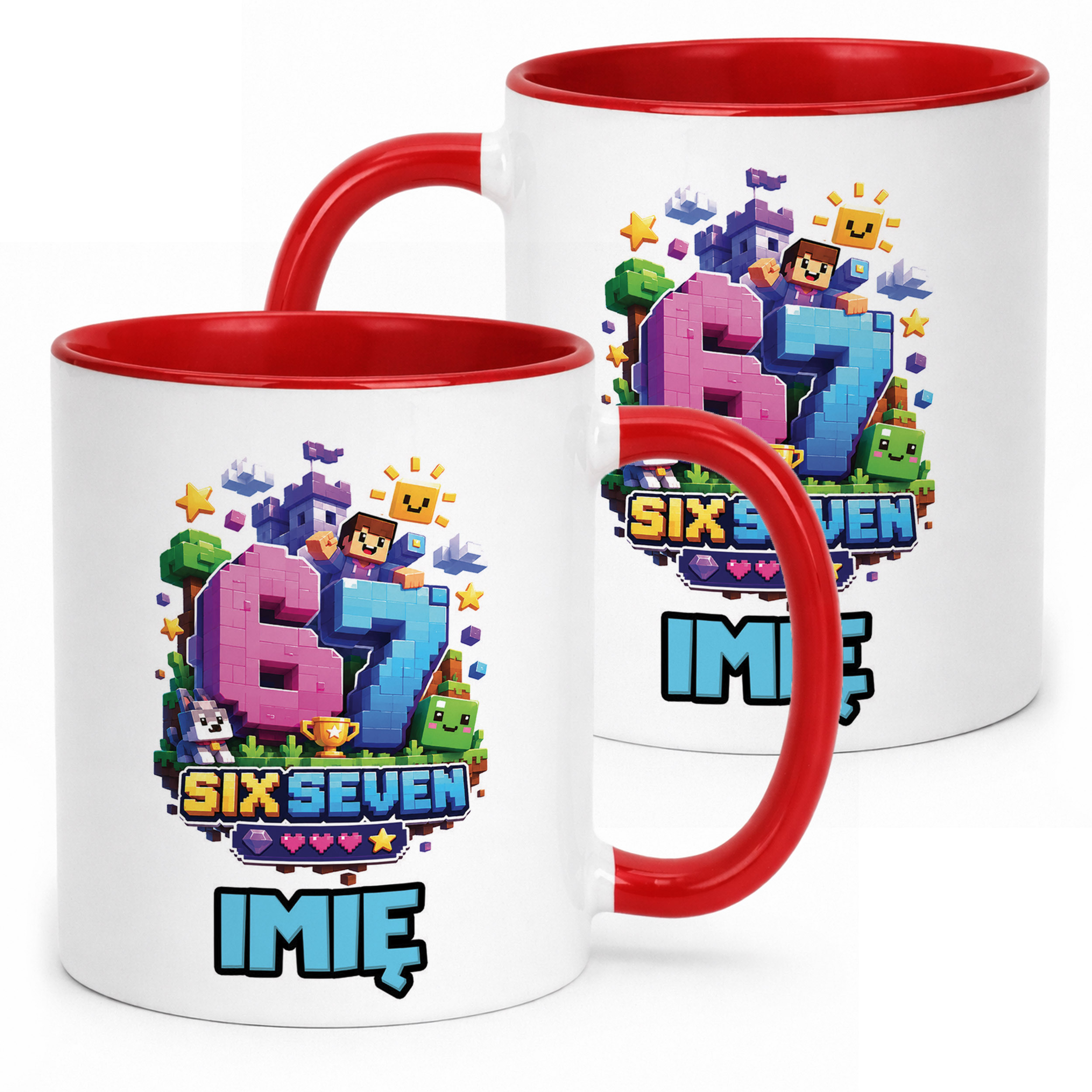 Kubek Czerwony z nadrukiem personalizowany 67 SIX SEVEN Dla Dzieci Prezent