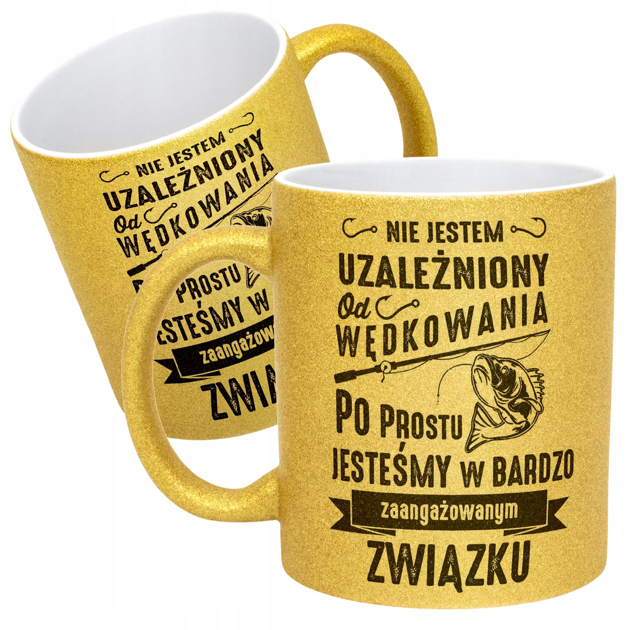 Złoty kubek brokatowy Dla Wędkarza Wędkowanie Ryby Zabawny Prezent