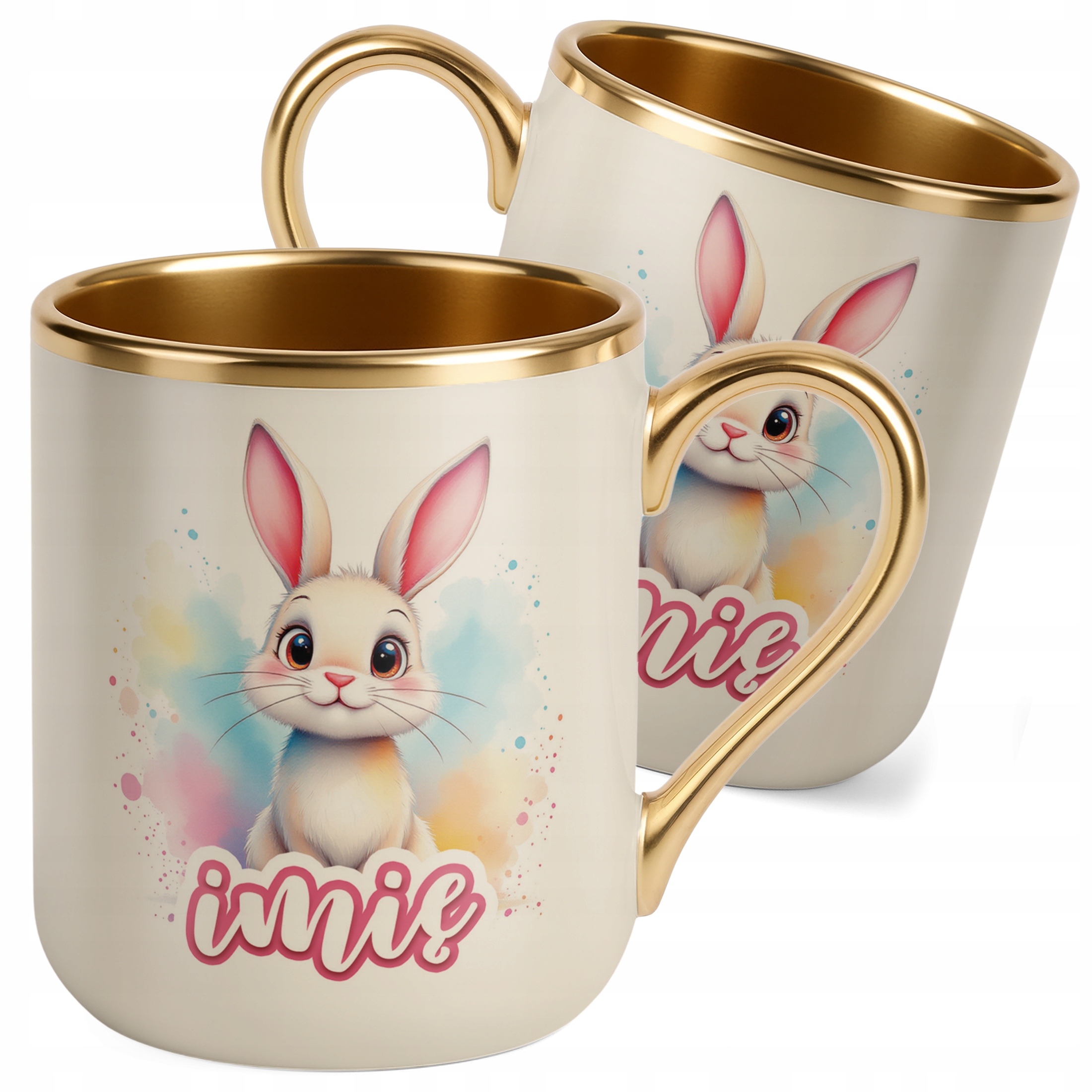 Kubek Premium Złoty Ecru Personalizowany Wielkanoc Prezent Zając Wiosna