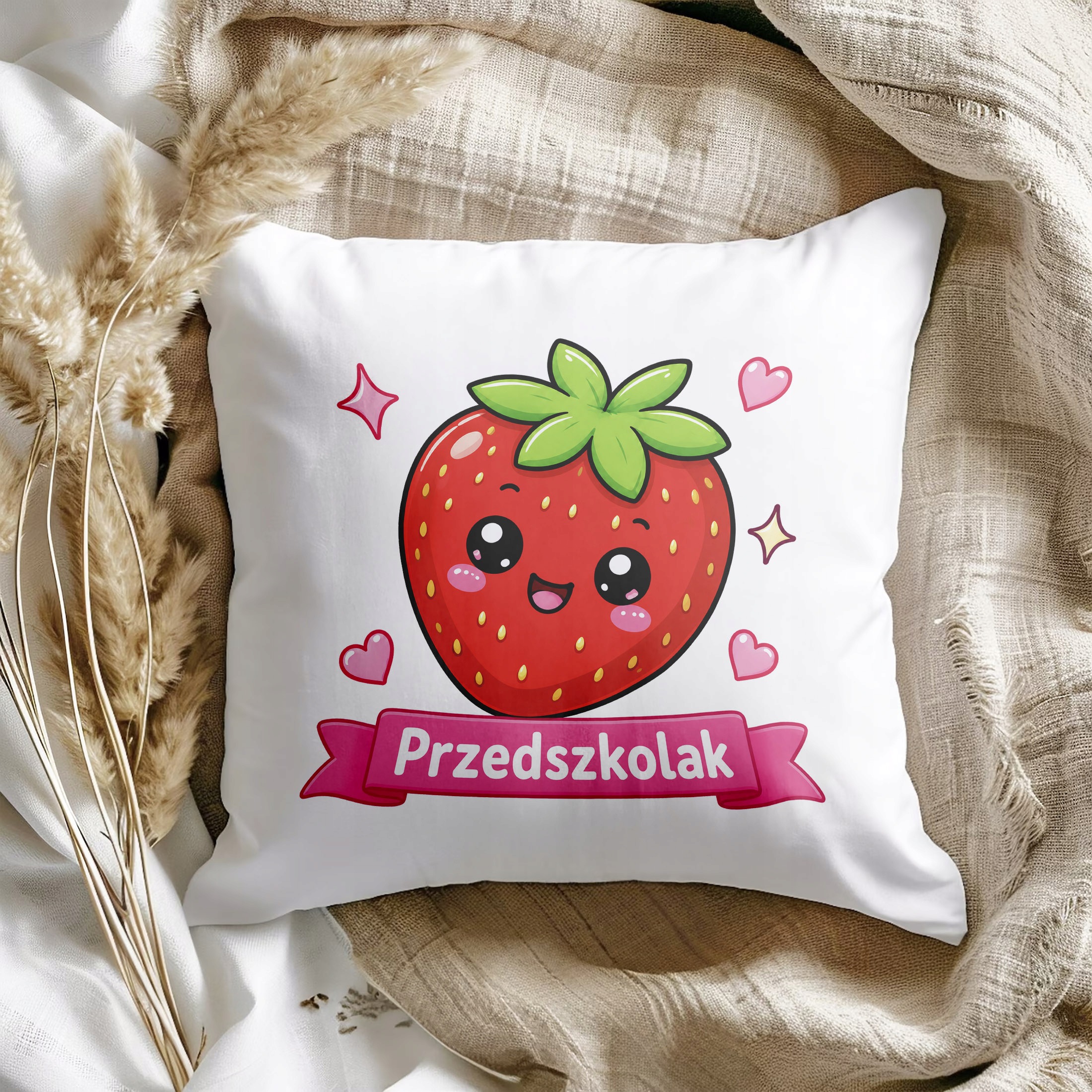 Zestaw Kubek Różowy Poduszka Z Nadrukiem Przedszkolak Szkoła Prezent
