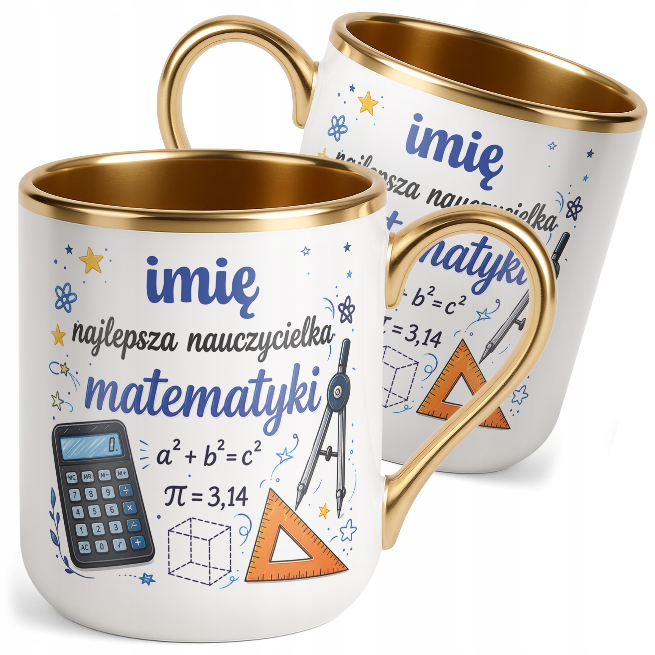 Kubek Premium Złoty z Imieniem Dzień Nauczyciela Matematyka Prezent