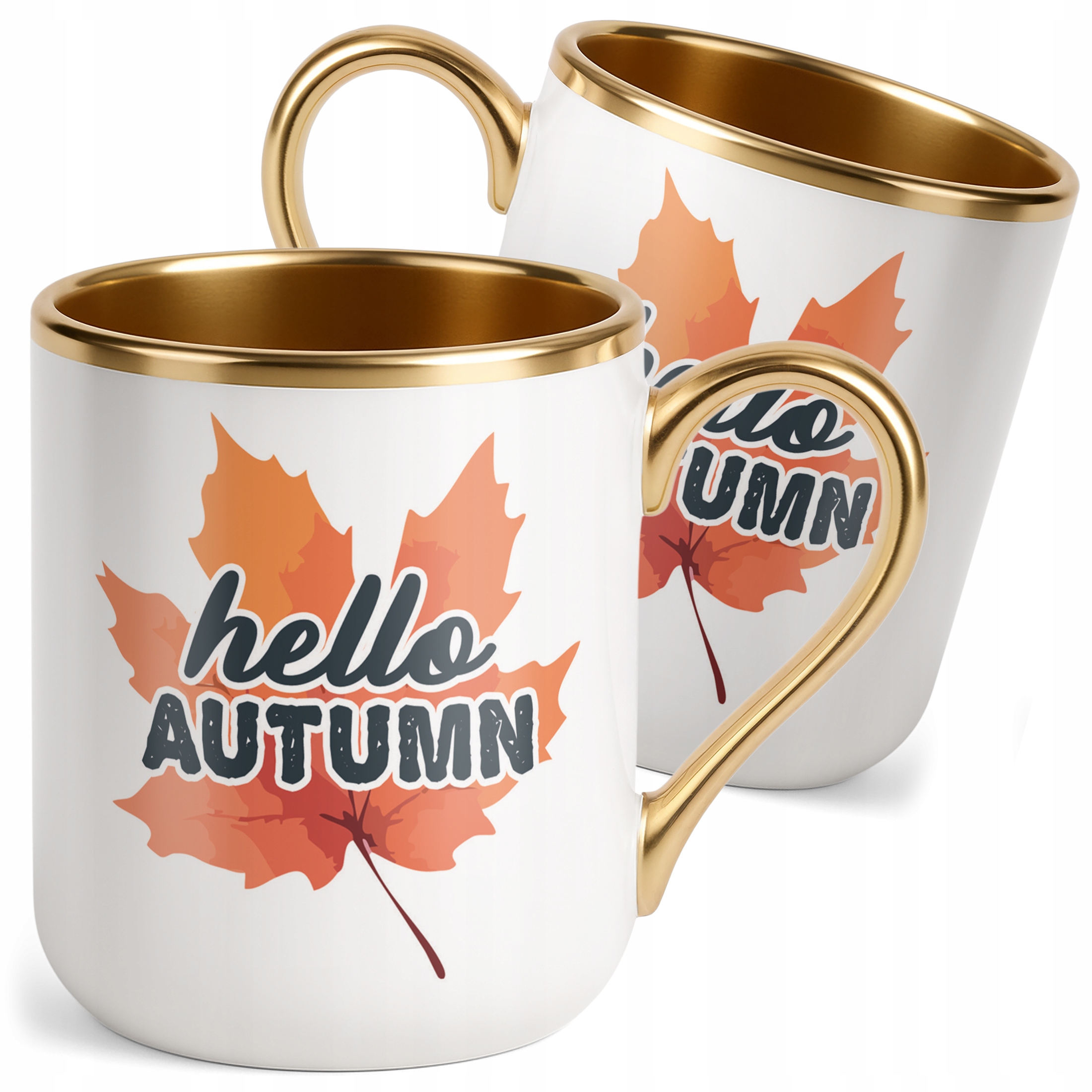 Kubek Premium Złoty Jesienny Jesień Hello Autumn Liść Prezent