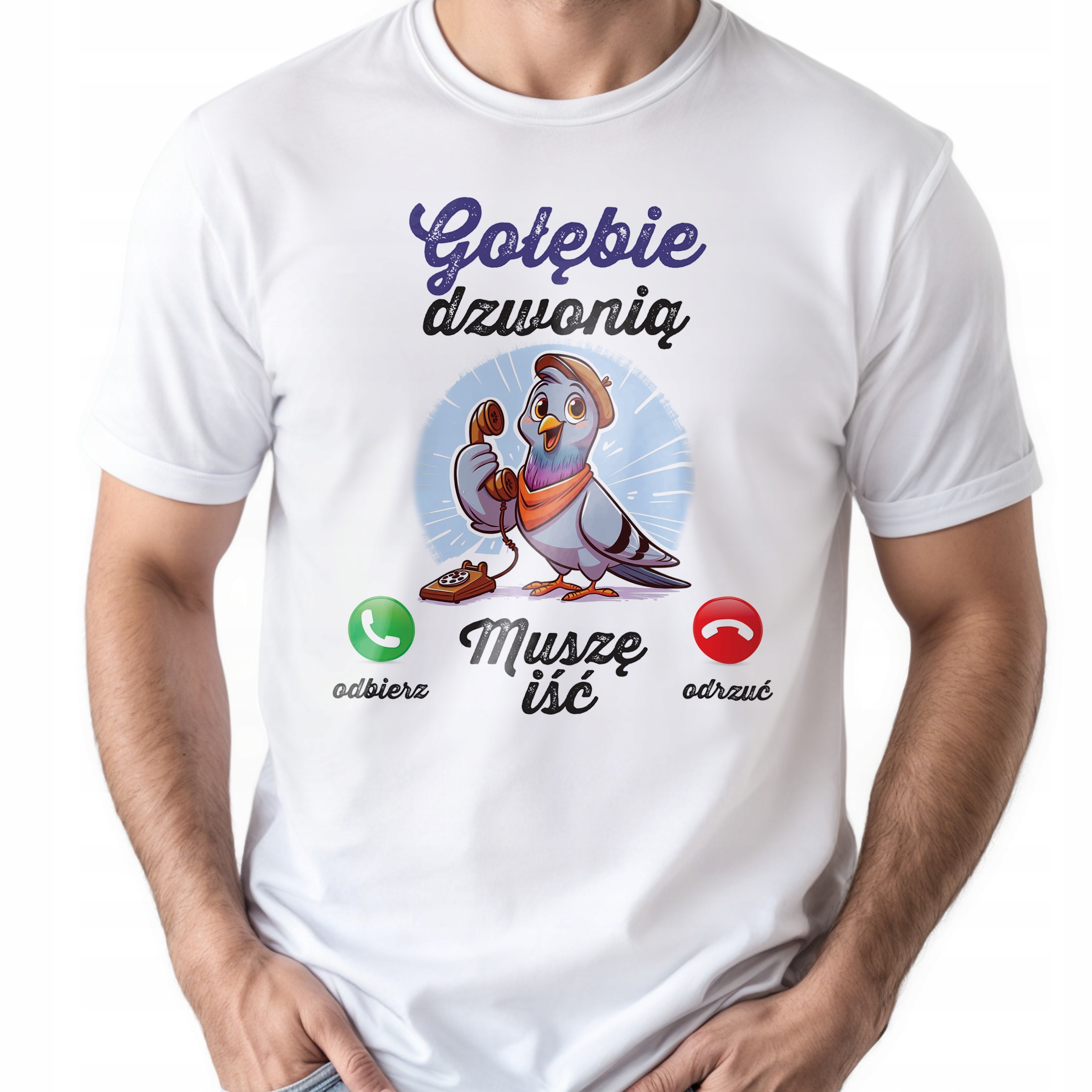Koszulka biała męska Gołębie Dzwonią Gołębiarz Prezent r. 3XL