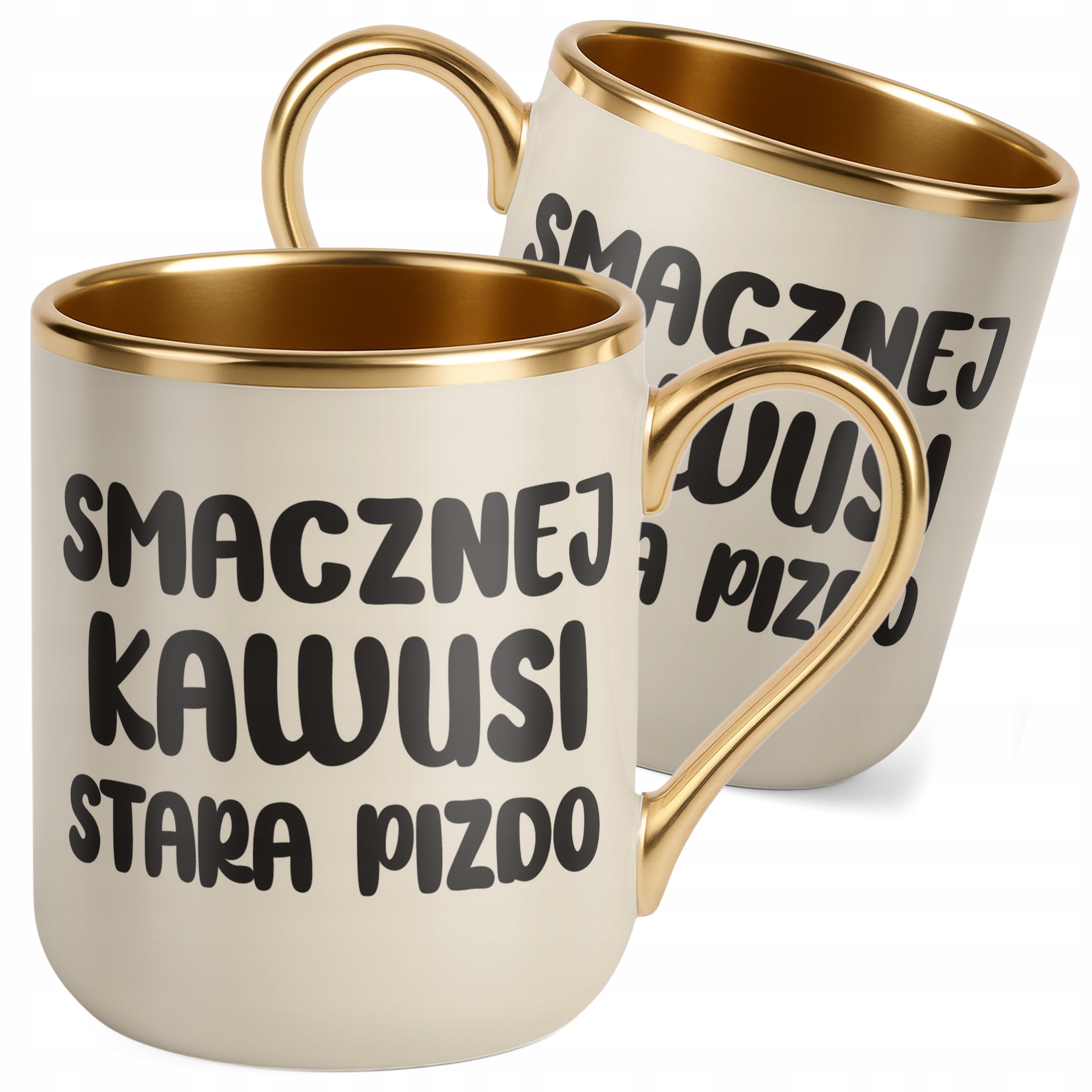 Kubek Premium Złoty Ecru Smacznej Kawusi Stara Piz*o Śmieszny Zabawny