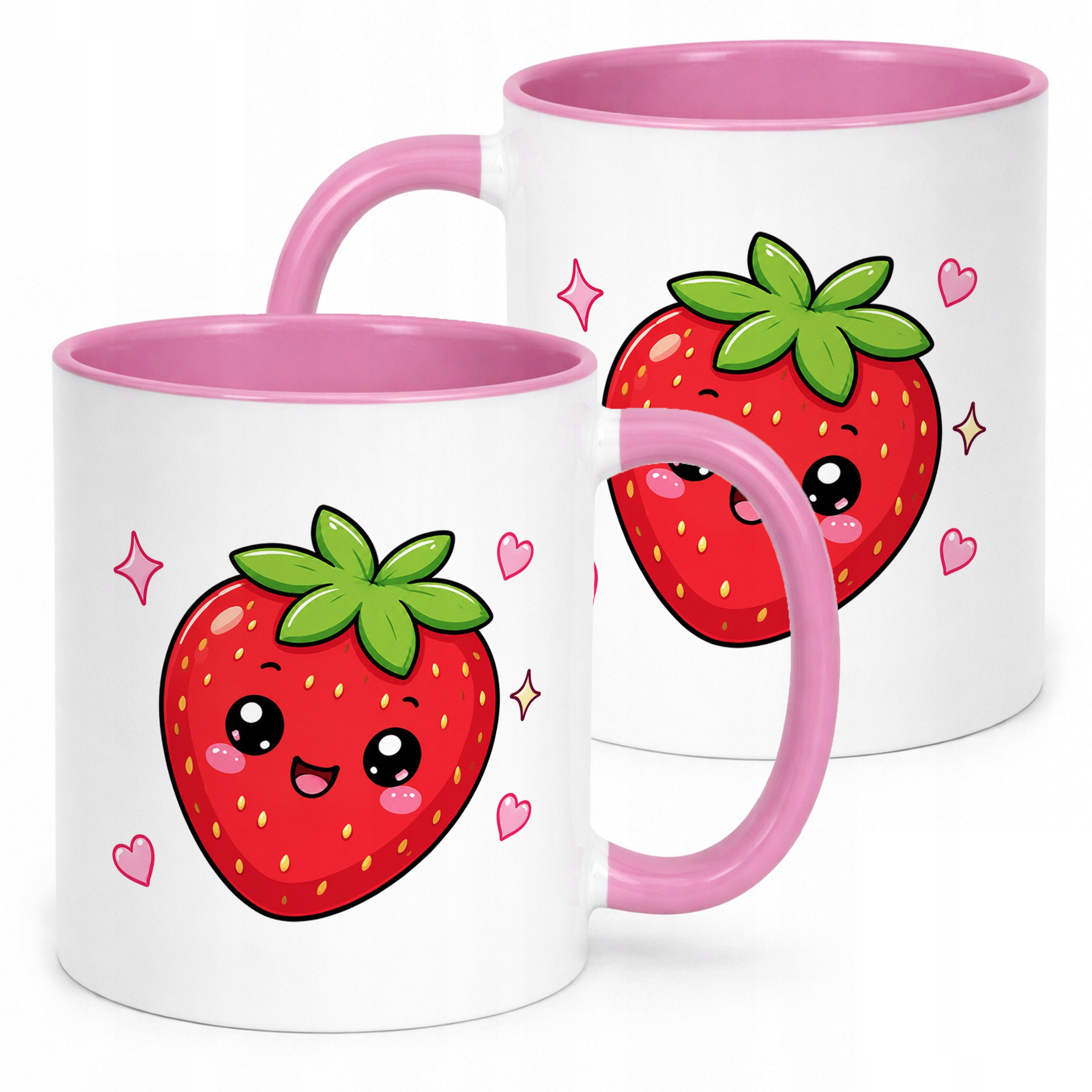 Kubek Różowy z nadrukiem Kawaii Truskawka Dla Dzieci Prezent Upominek