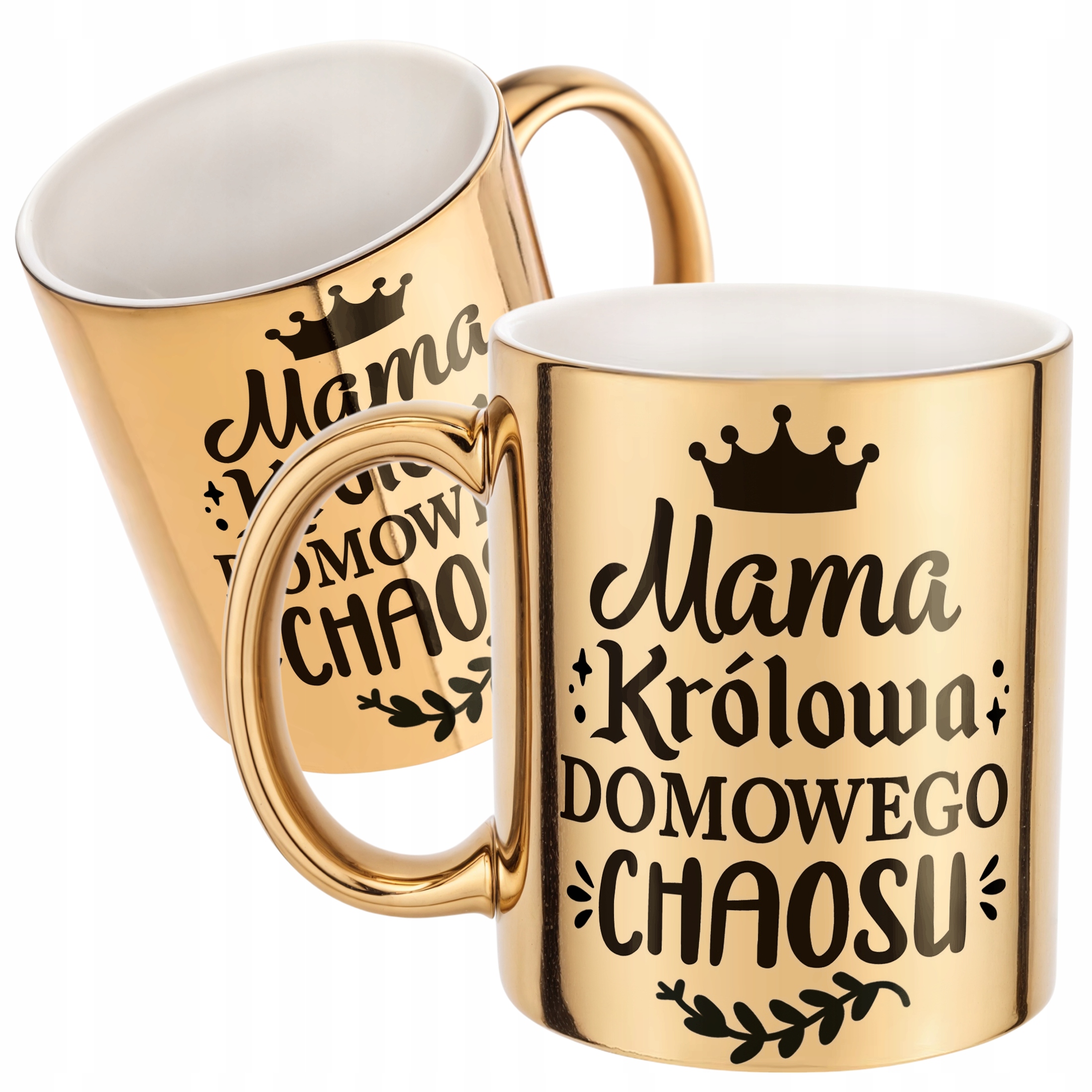 Złoty Kubek ceramiczny Dzień Matki Dla Mamy Królowa Domowego Chaosu