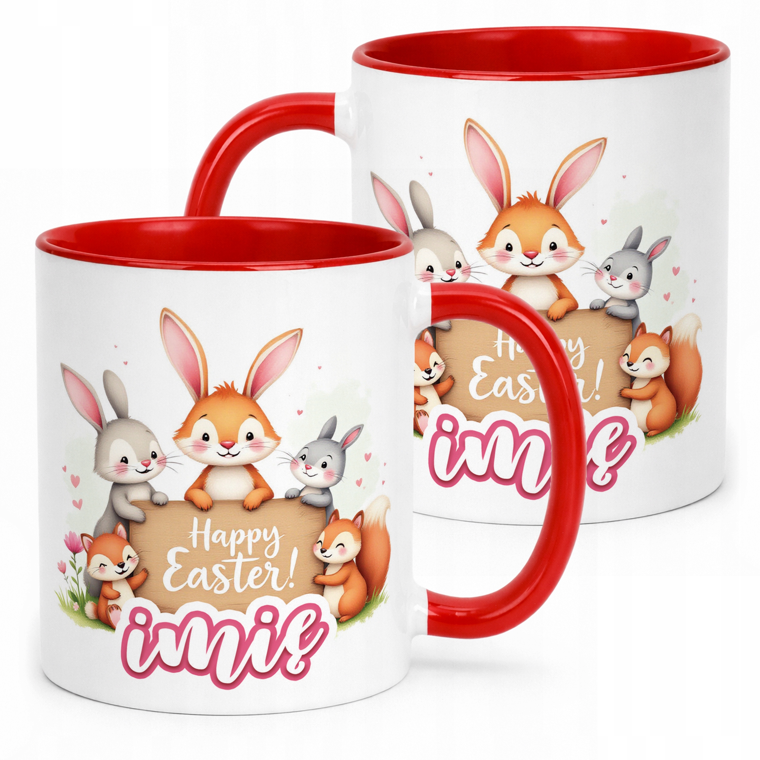Kubek Czerwony Personalizowany Wielkanoc Prezent Happy Easter
