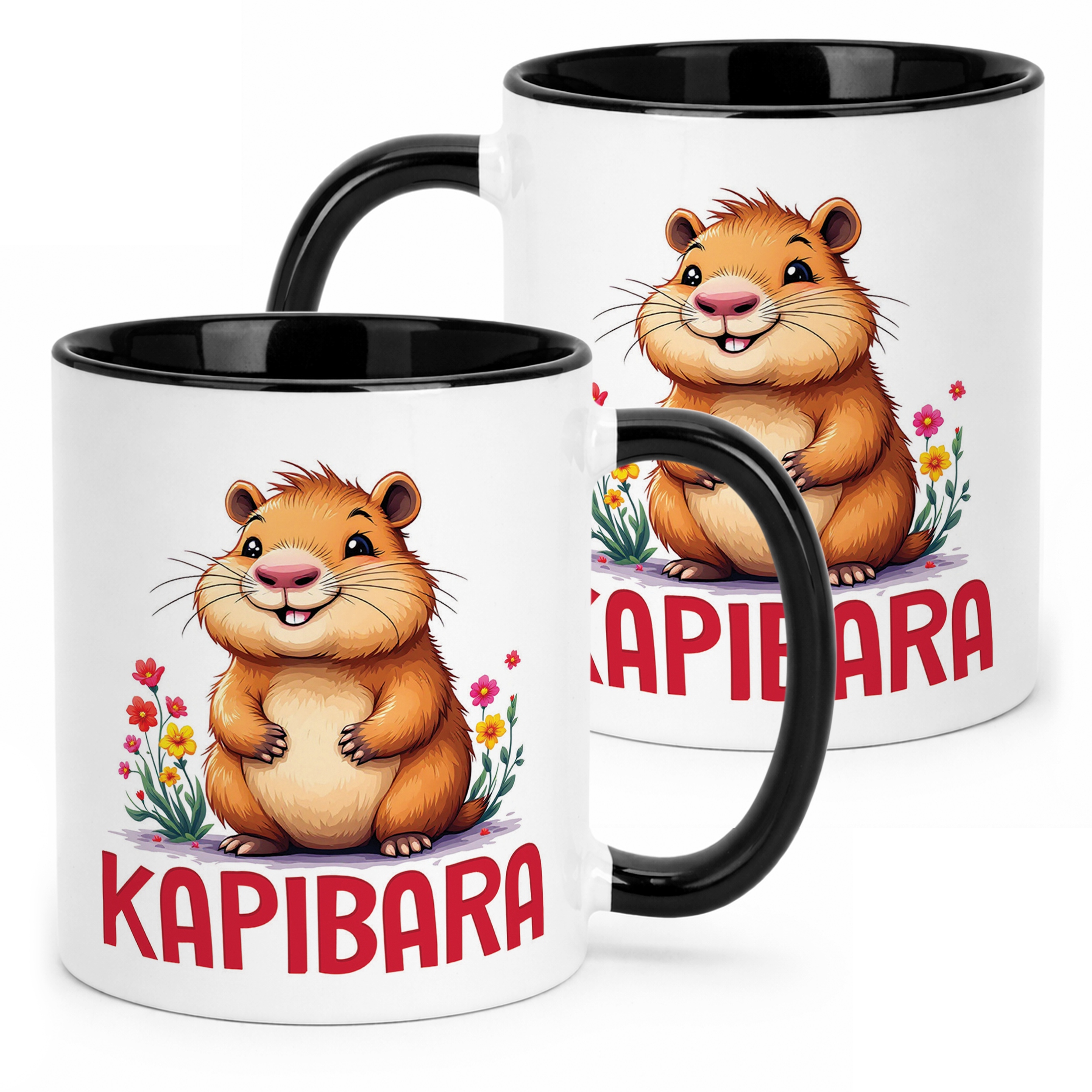 Kubek Czarny Kapibara Capybara Zwierzak Słodki Dla Dzieci Prezent