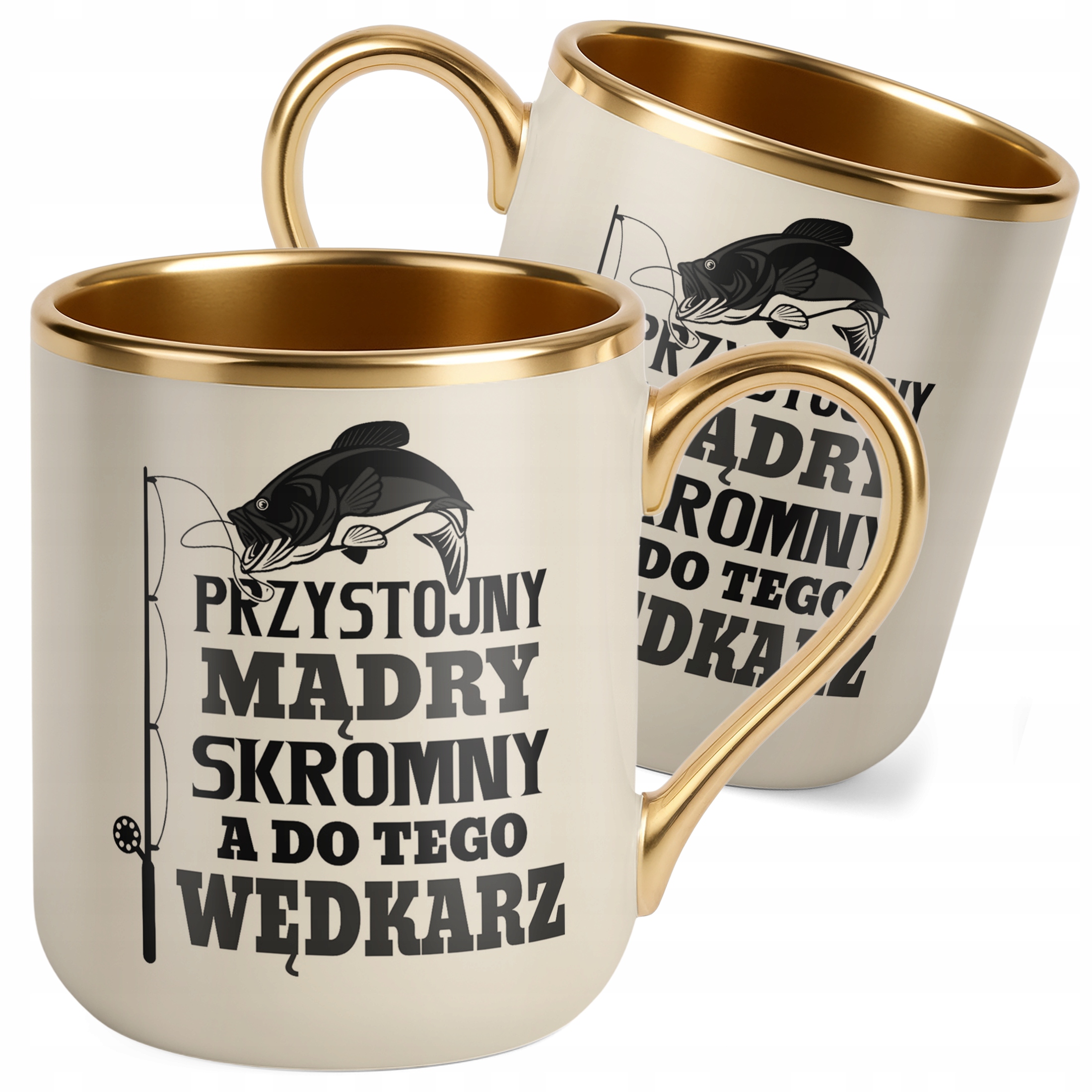 Kubek Premium Złoty Ecru Dla Wędkarza Wędkowanie Ryby Zabawny Prezent