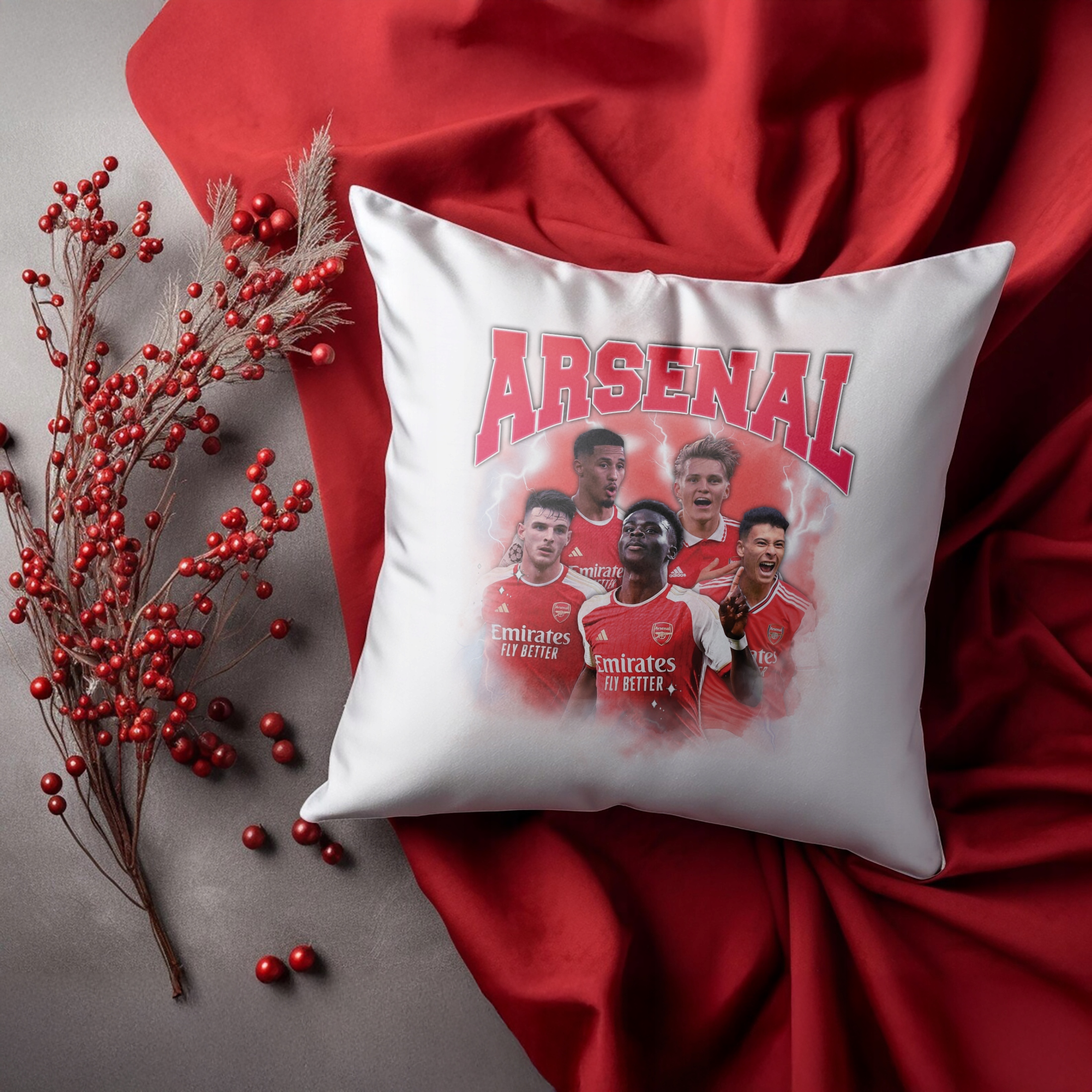 Zestaw Kubek Piłkarski + Poduszka Arsenal Saka Odegaard Rice Saliba