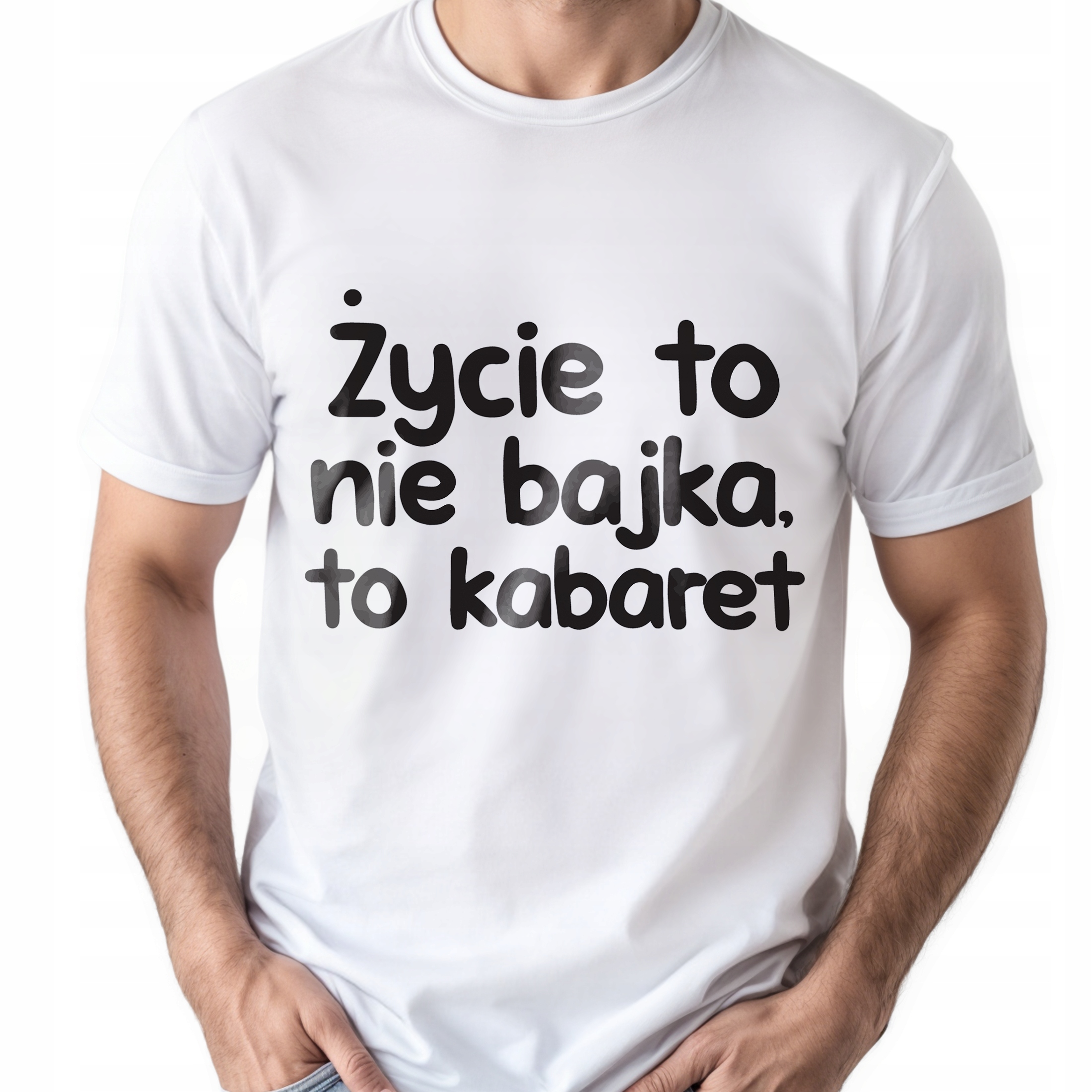 Koszulka biała męska Życie To Nie Bajka Zabawny Prezent