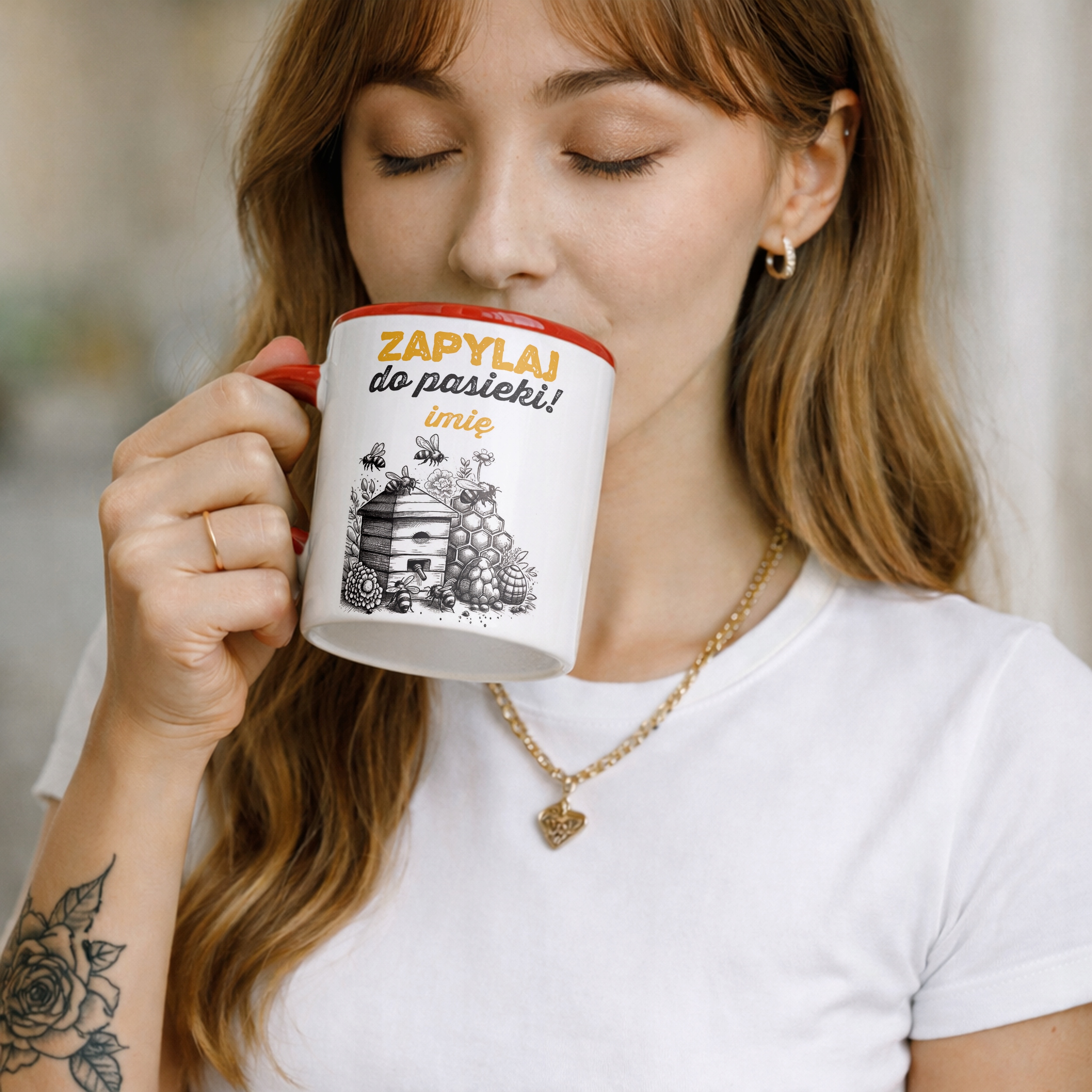 Kubek Czerwony Personalizowany Dla Pszczelarza Pszczoły Pasieka Prezent
