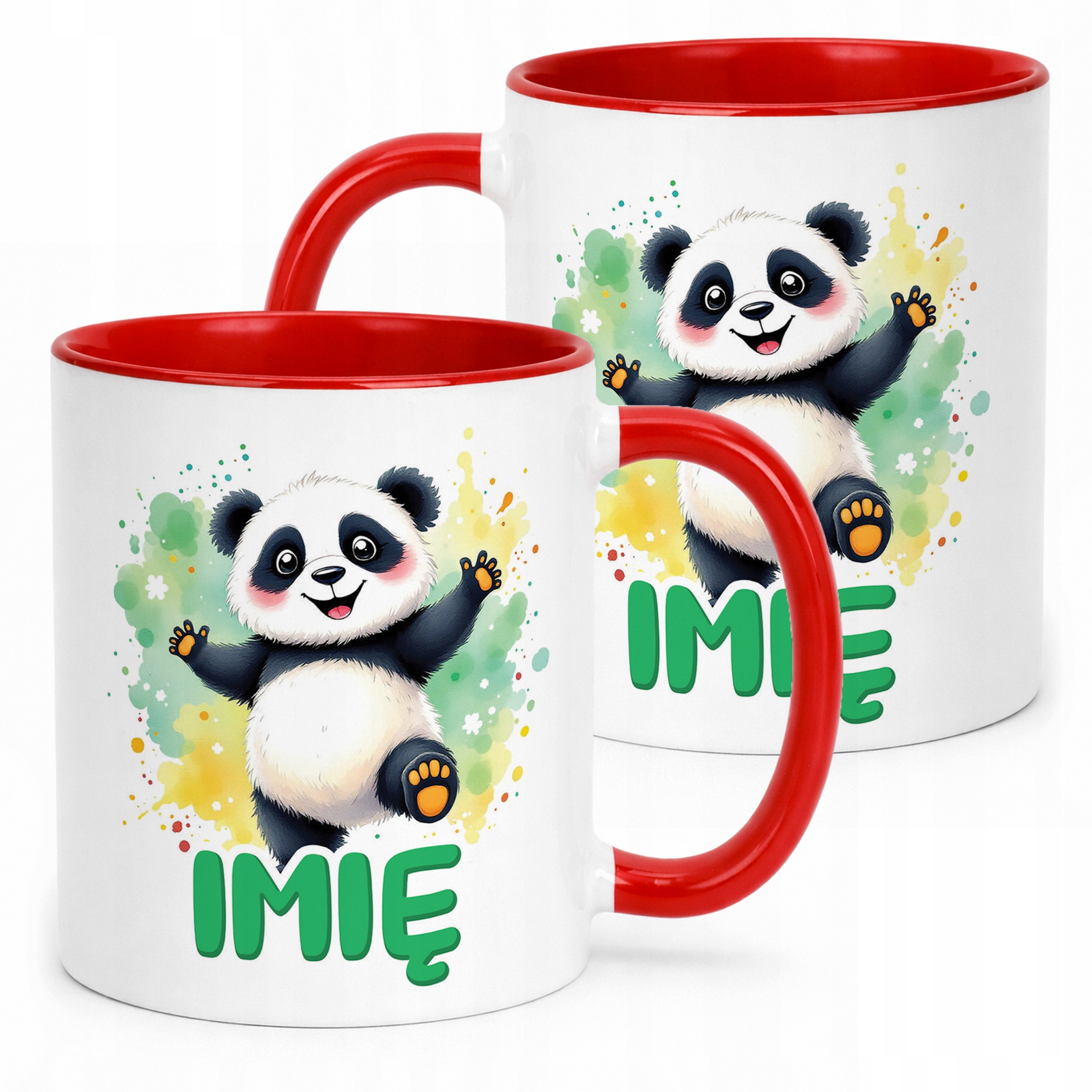 Kubek Czerwony Personalizowany Panda Zwierzak Słodki Dla Dzieci
