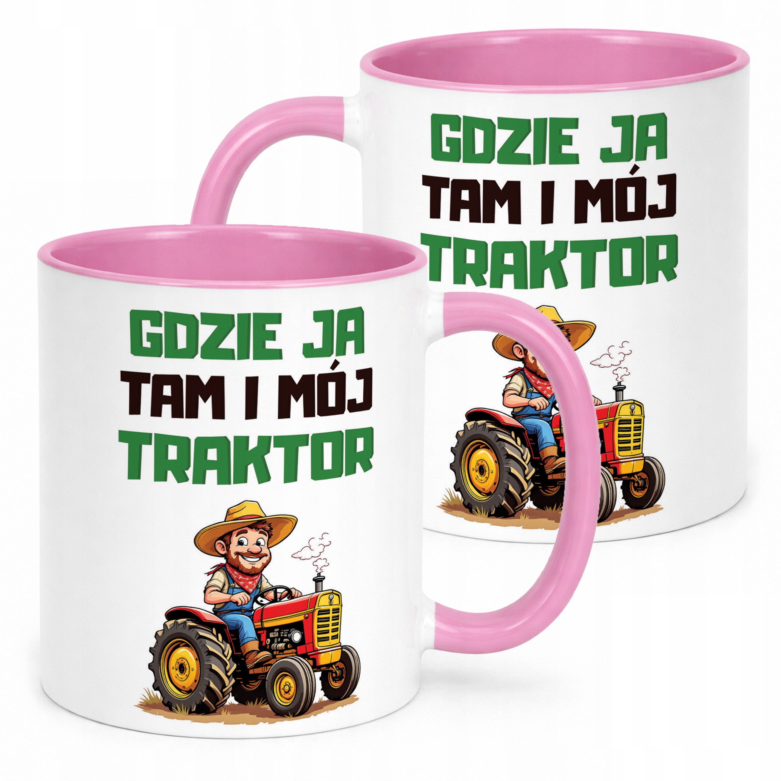 Kubek Różowy Rolnik Dla Rolnika Traktor Zabawny Prezent Upominek