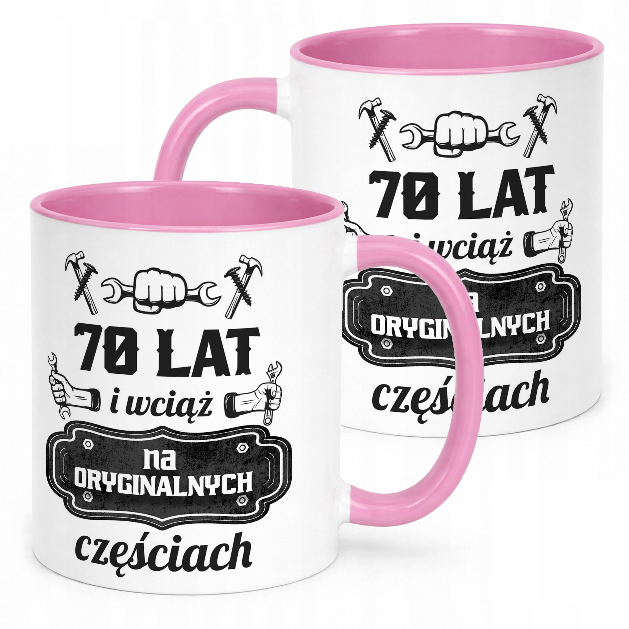 Kubek Różowy 70 Lat i Wciąż Na Oryginalnych Częściach Urodziny