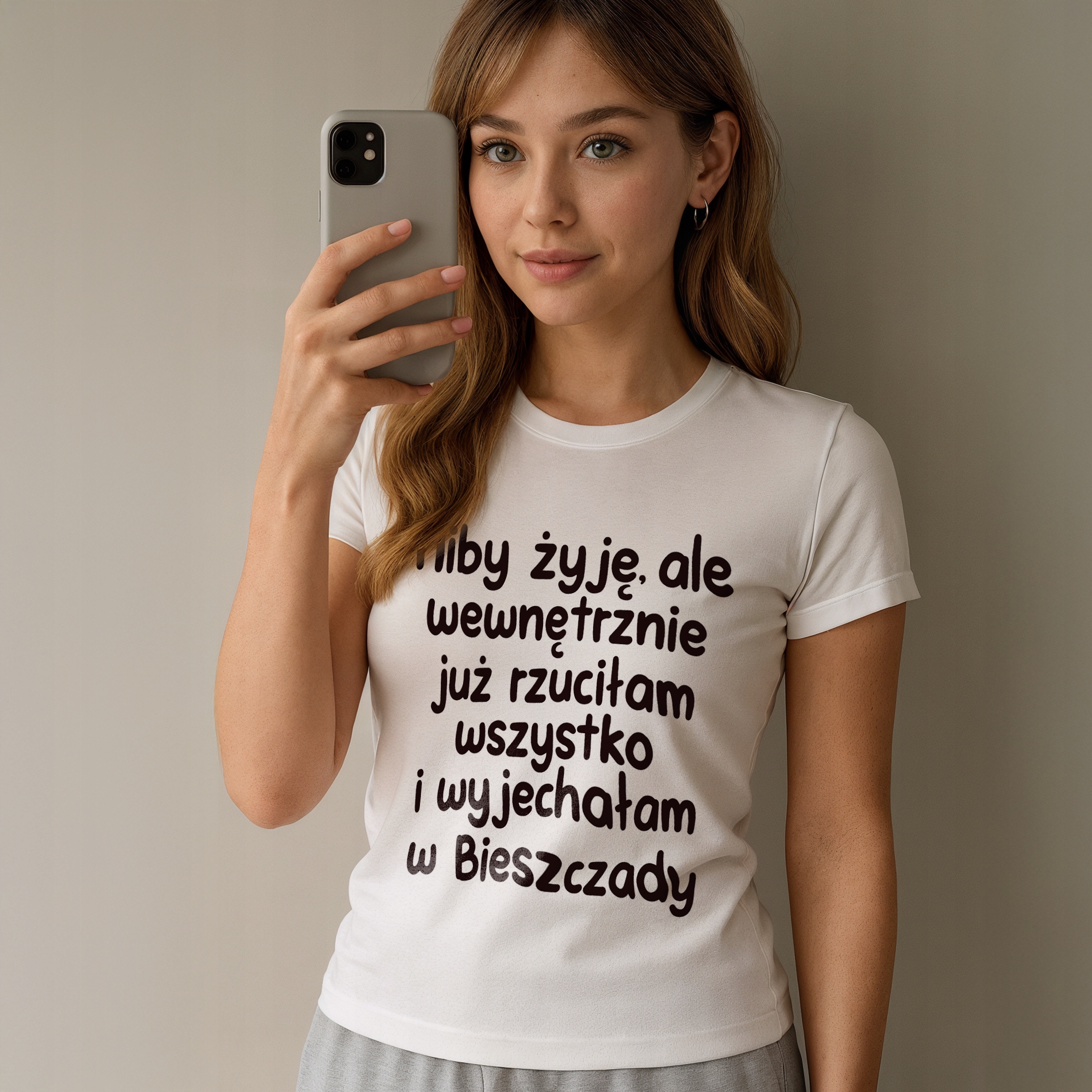 Koszulka biała damska Niby Żyję Ale Wewnętrznie Zabawny Prezent