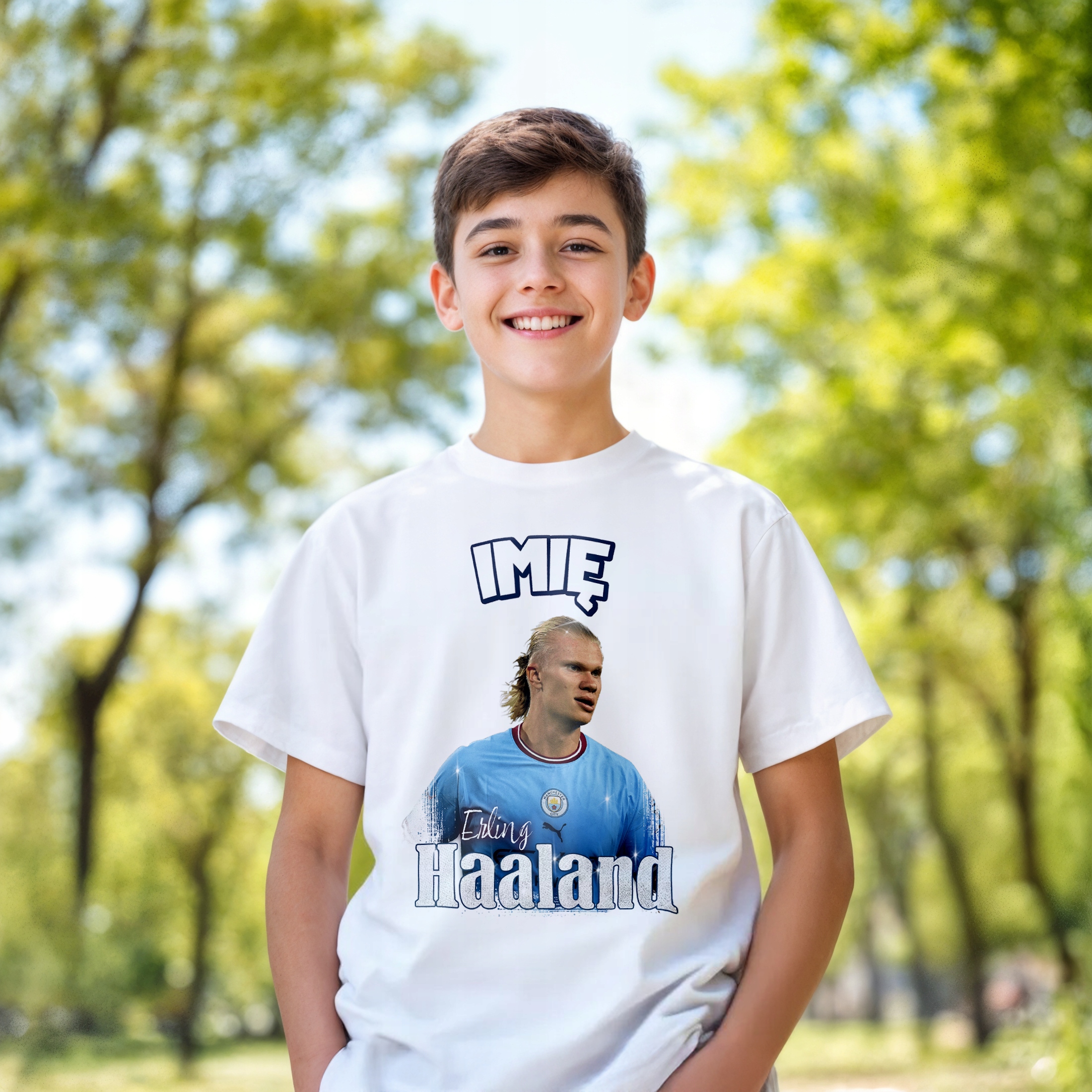 Koszulka personalizowana biała dziecięca Haaland Manchester City