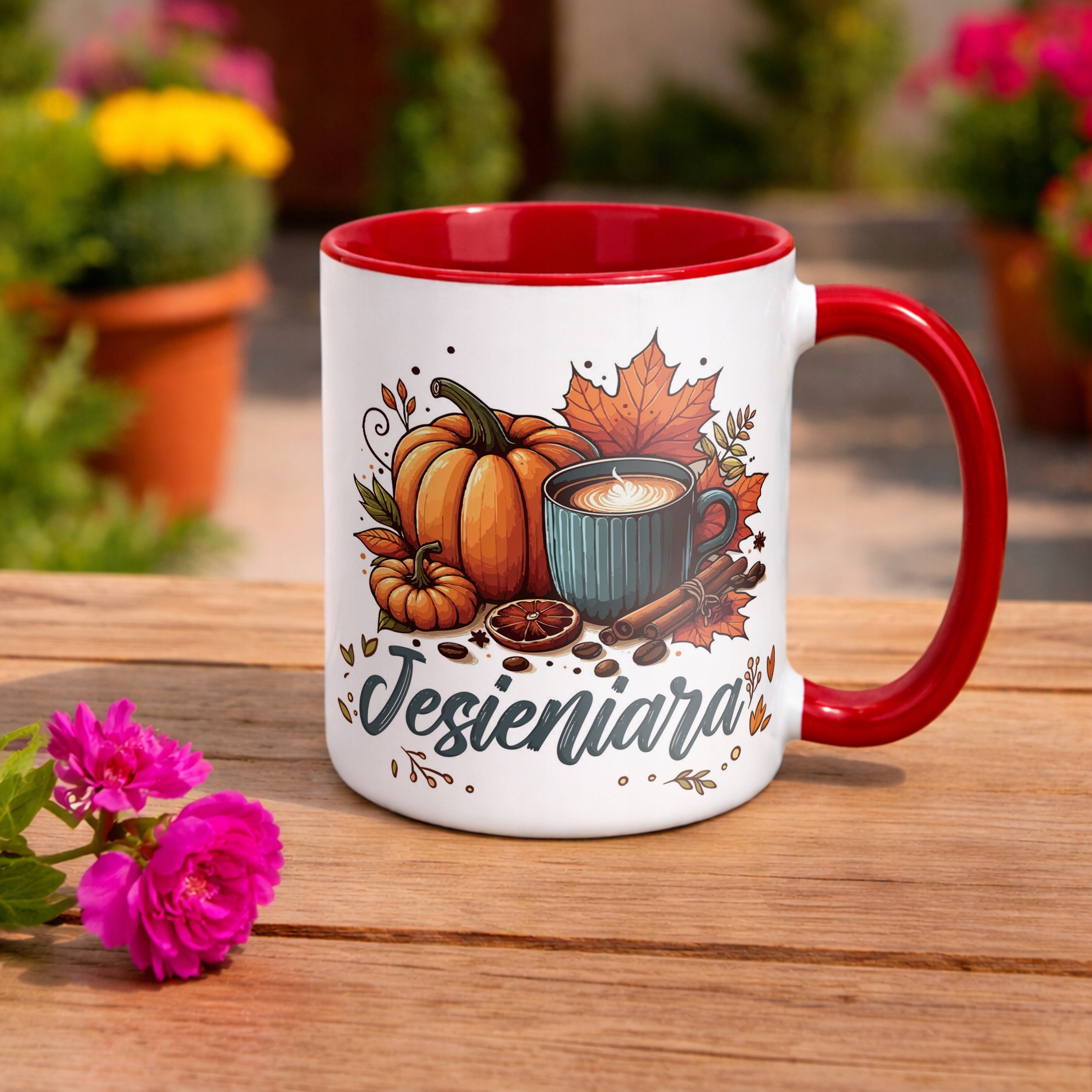 Kubek Czerwony Personalizowany Jesienny Jesieniara Prezent Upominek