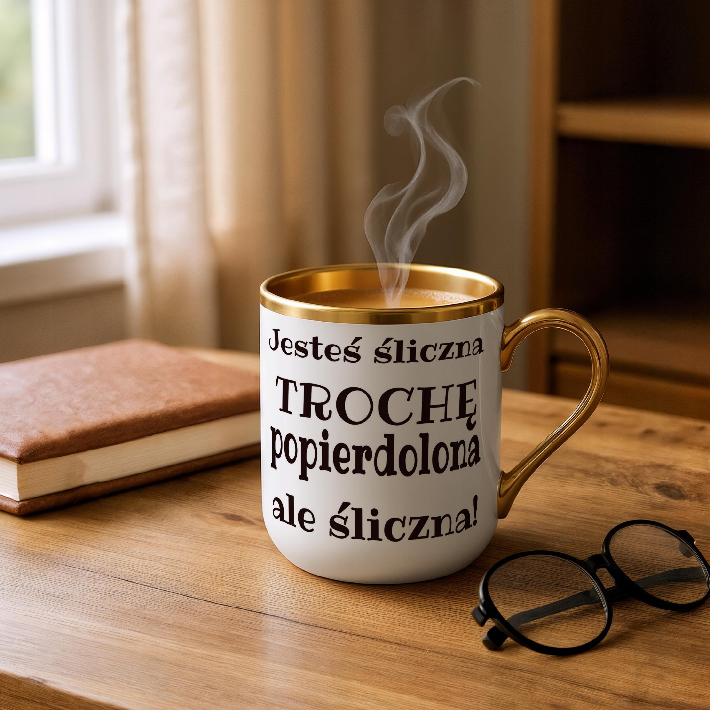 Kubek Premium Złoty Jesteś Śliczna Trochę Popi***olona Śmieszny Prezent