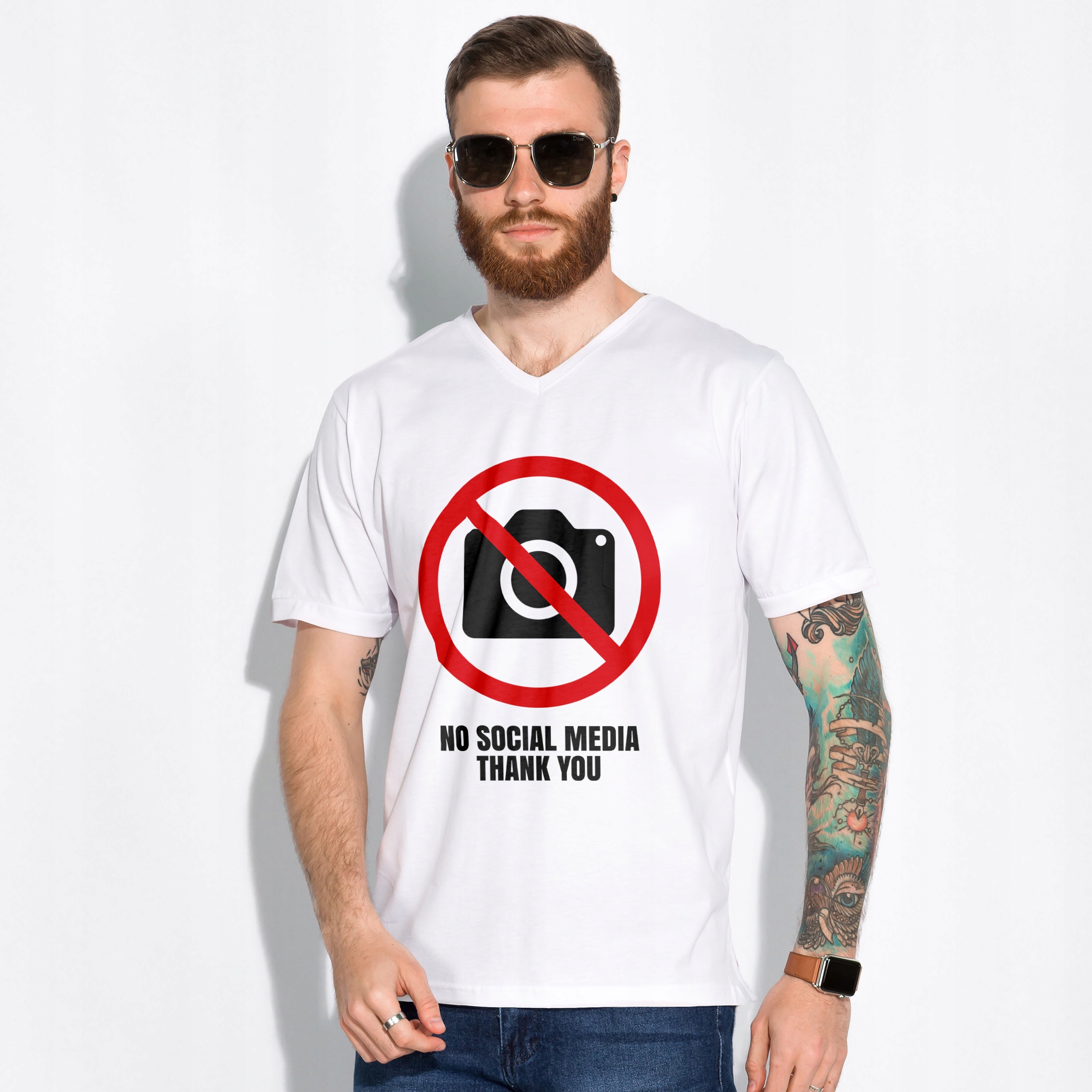 Koszulka męska biała #NoSocialMedia Bez Social Mediów