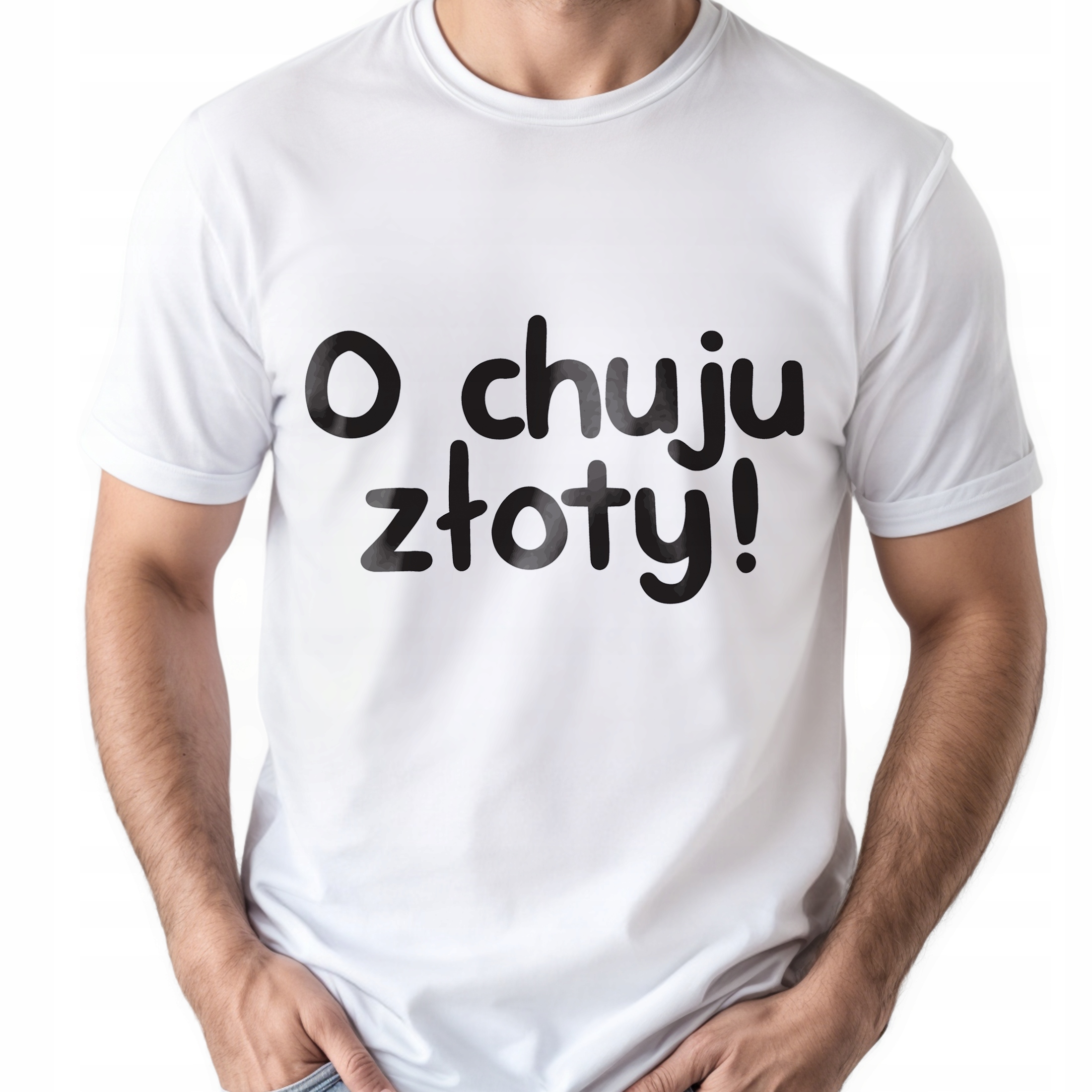 Koszulka biała męska O Ch**u Złoty Zabawny Prezent r. 3XL