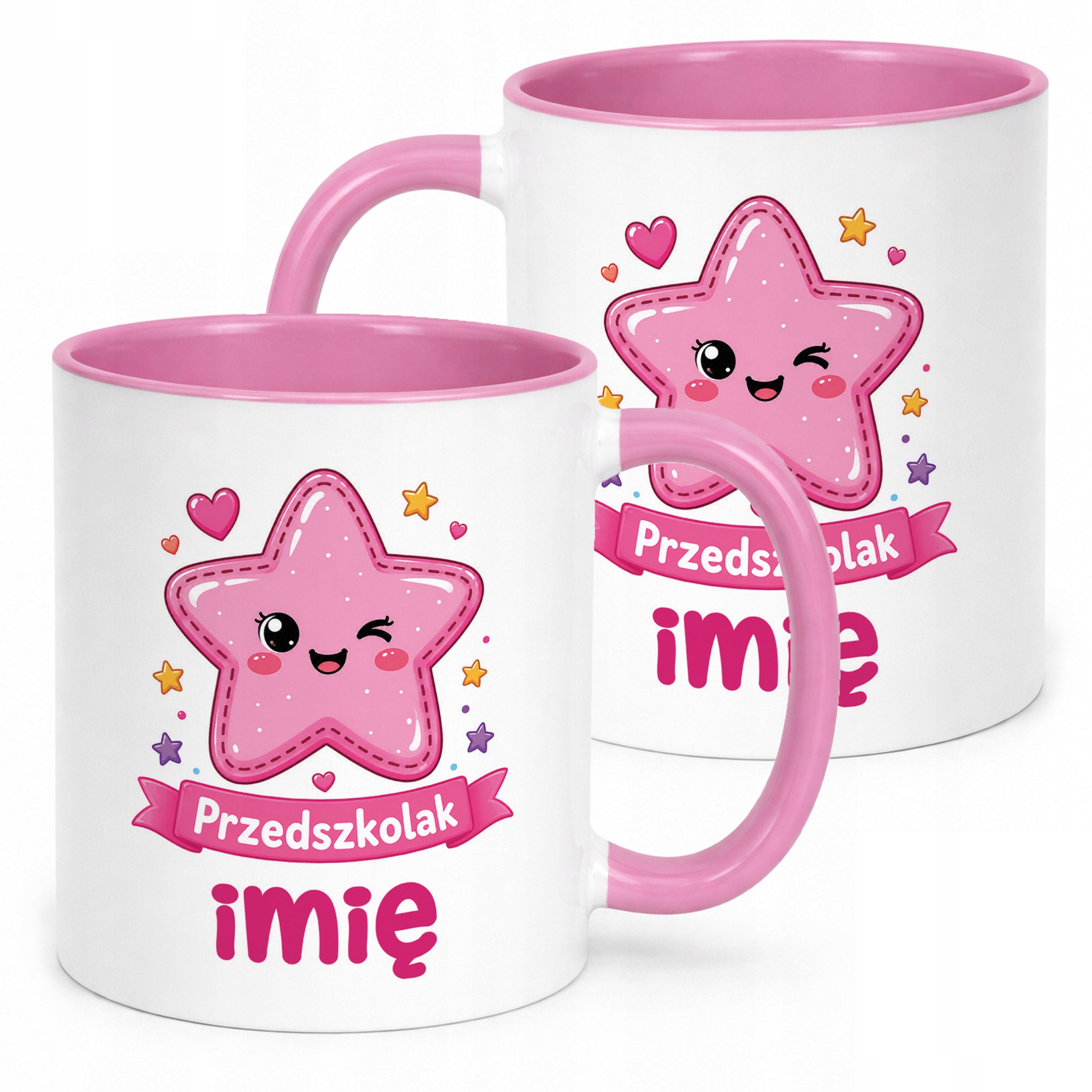 Kubek Różowy z nadrukiem personalizowany Przedszkolak Szkoła Dla Dzieci