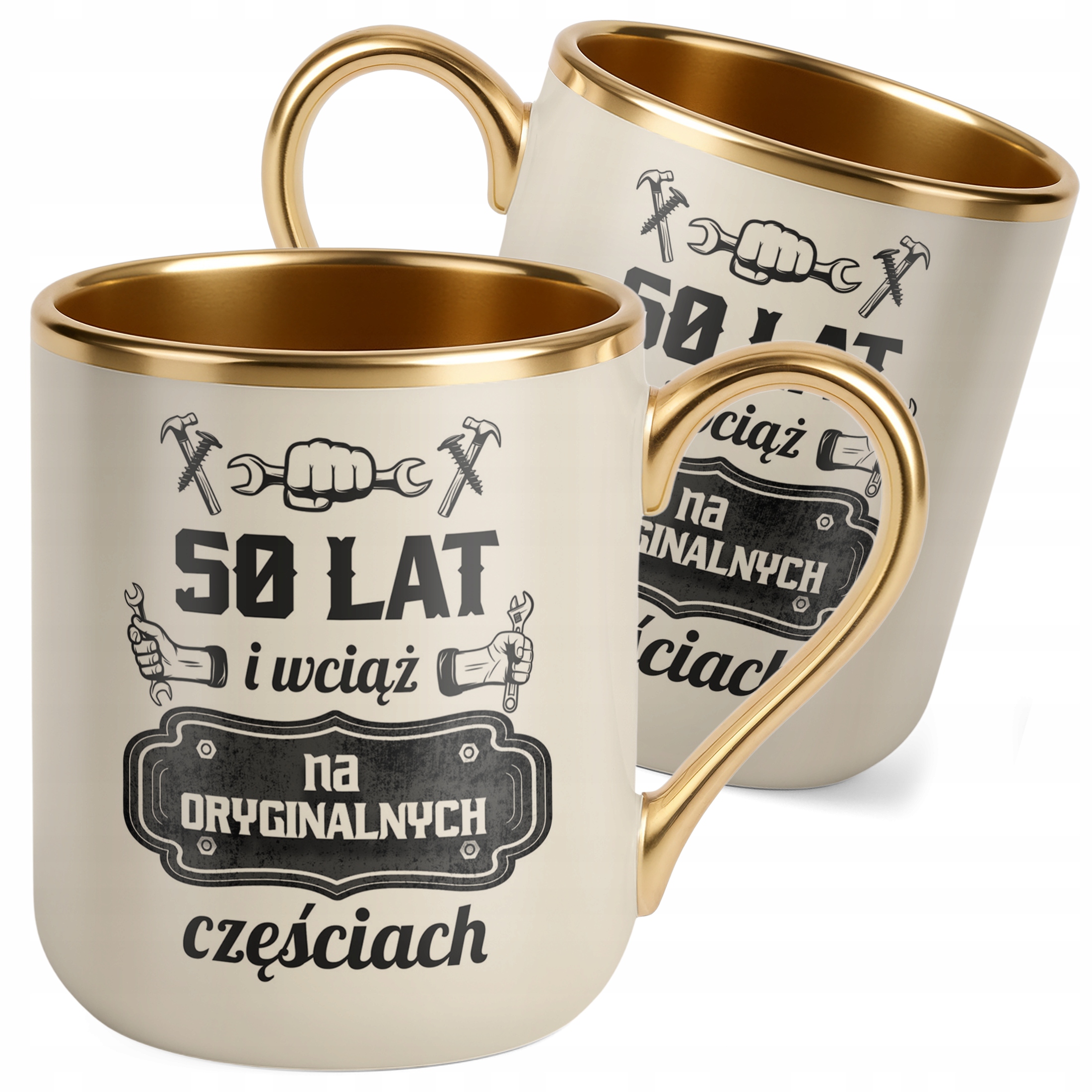 Kubek Premium Złoty Ecru 50 Lat i Wciąż Na Oryginalnych Częściach Urodziny