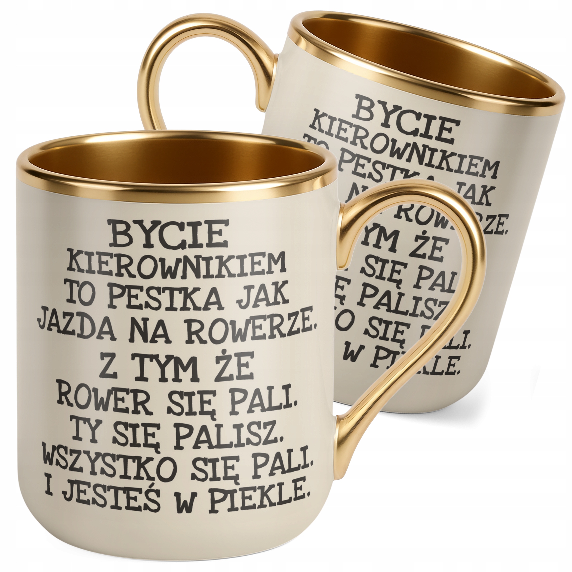 Kubek Premium Złoty Ecru Bycie Kierownikiem Dla Kierownika Zabawy Prezent