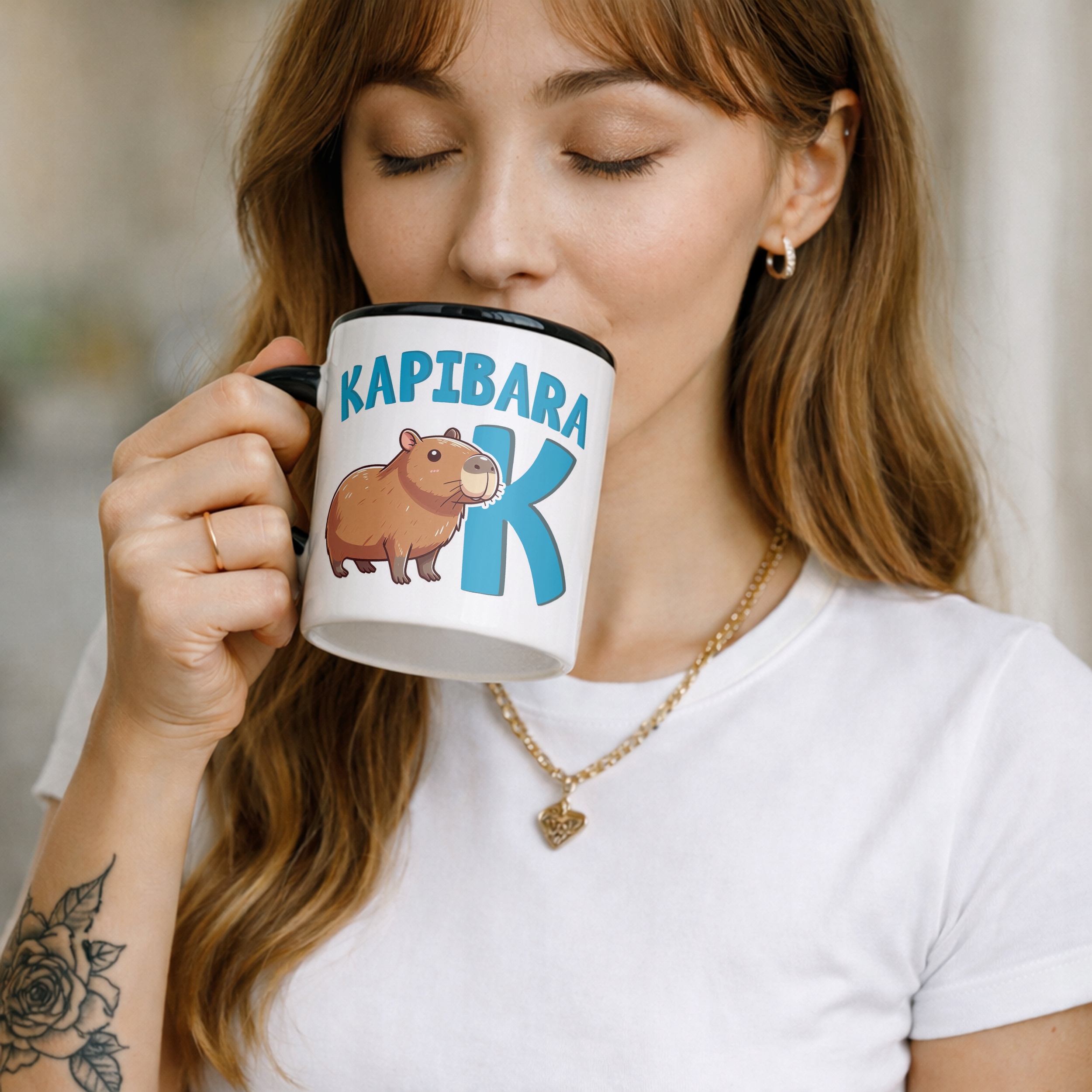 Kubek Czarny Kapibara Capybara Zwierzak Słodki Dla Dzieci Prezent