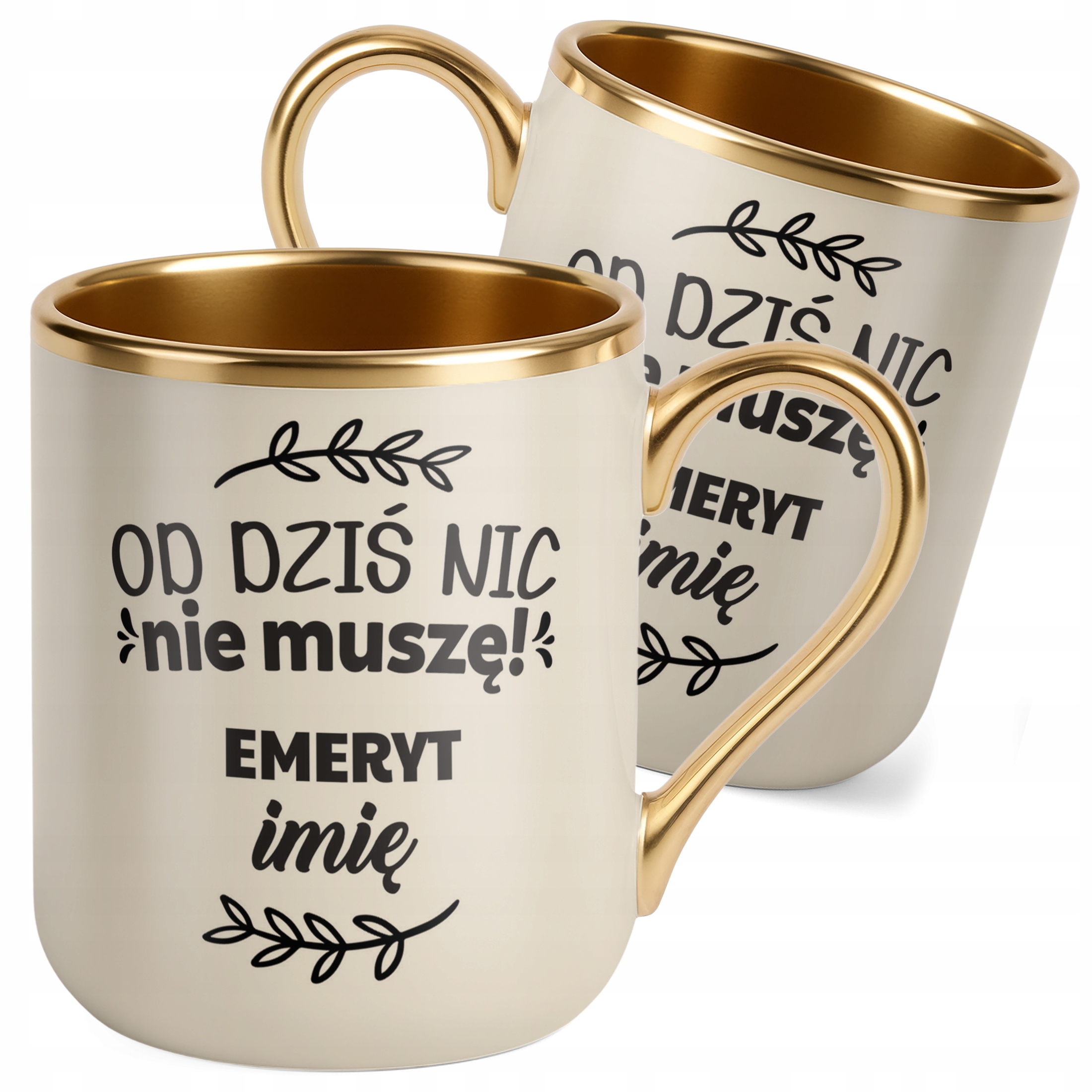 Kubek Premium Złoty Ecru Personalizowany z okazji Emerytury Dla Emeryta