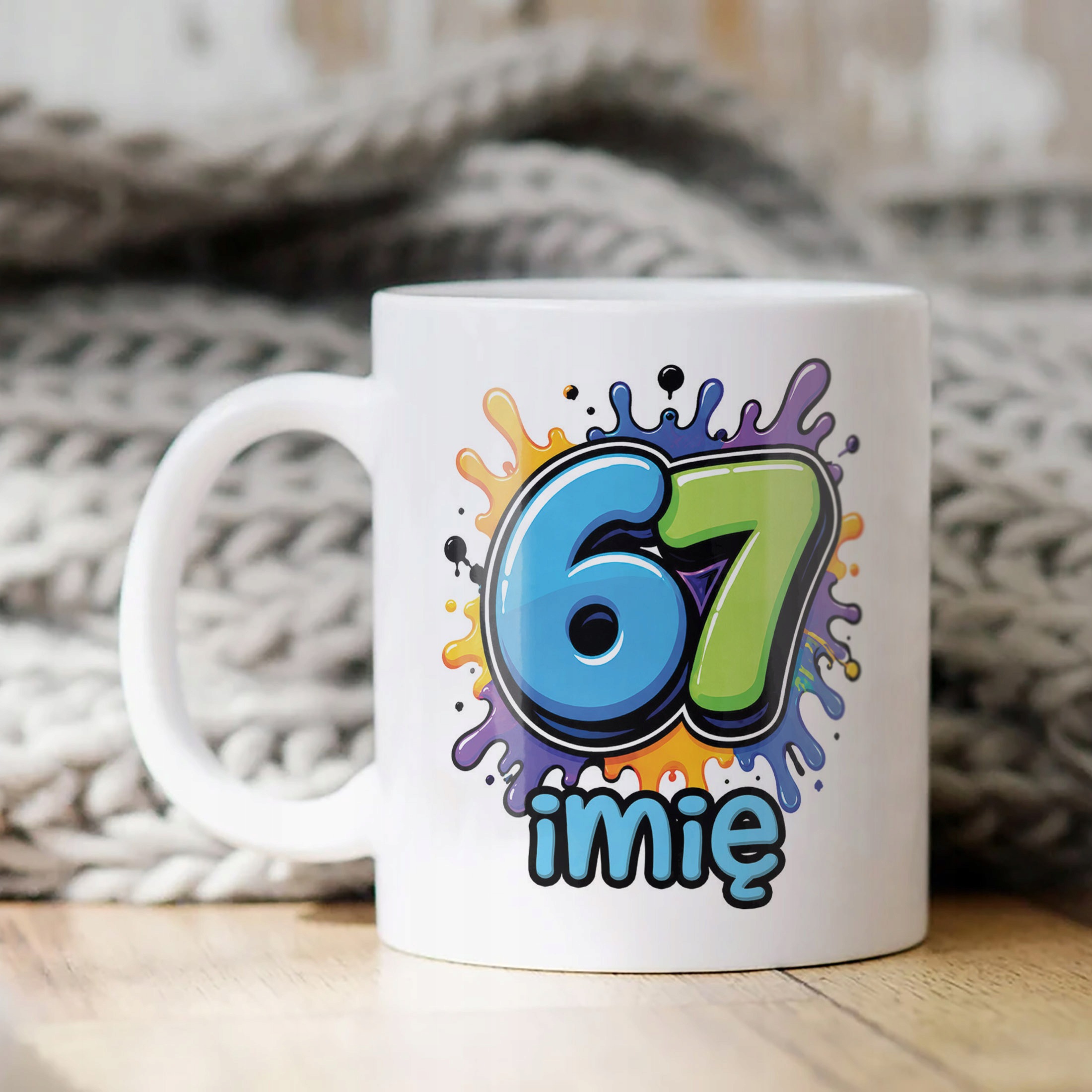 Biały Kubek z nadrukiem personalizowany SIX SEVEN Dla Dzieci Prezent