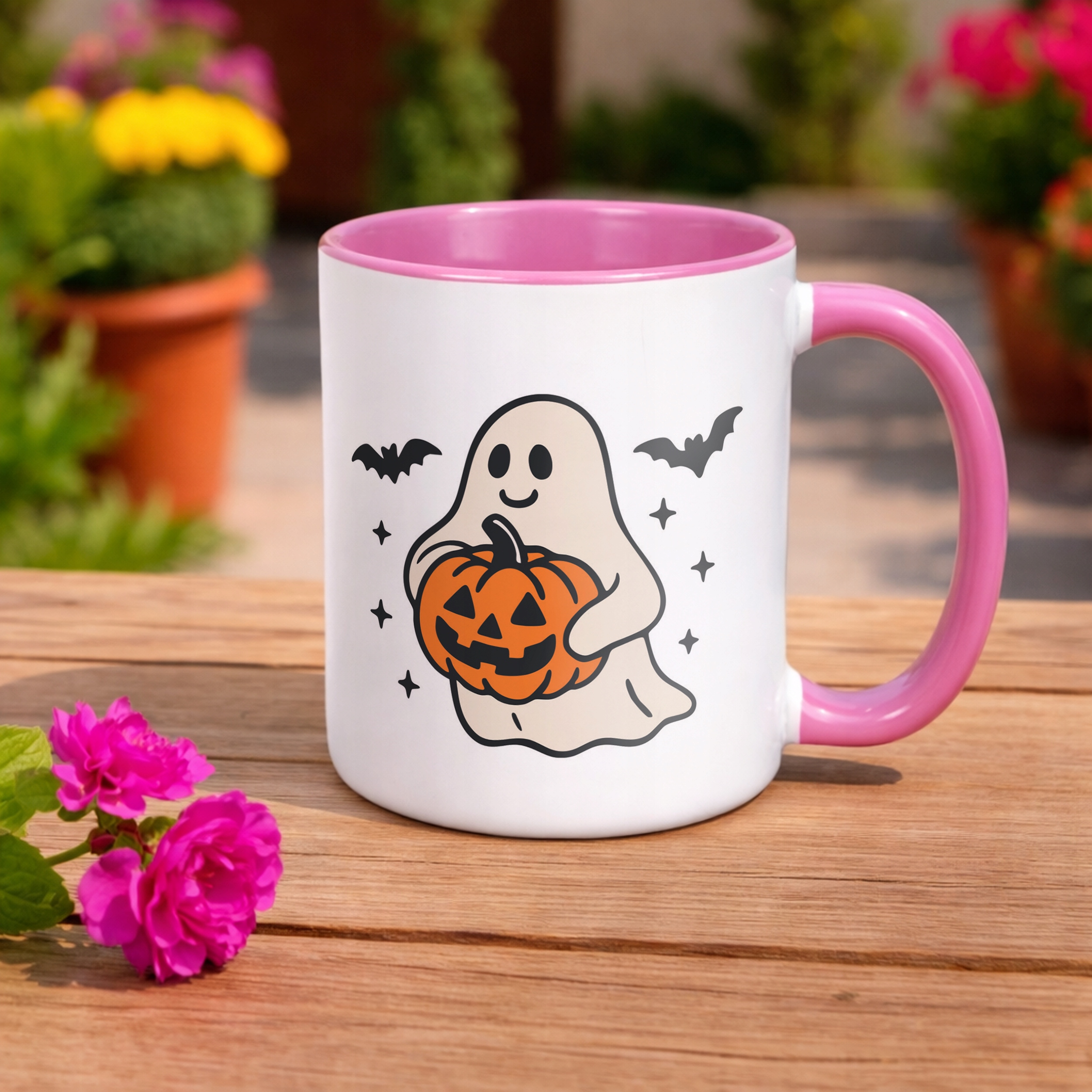 Kubek Różowy Halloween Jesień Dynia Duch Prezent Upominek