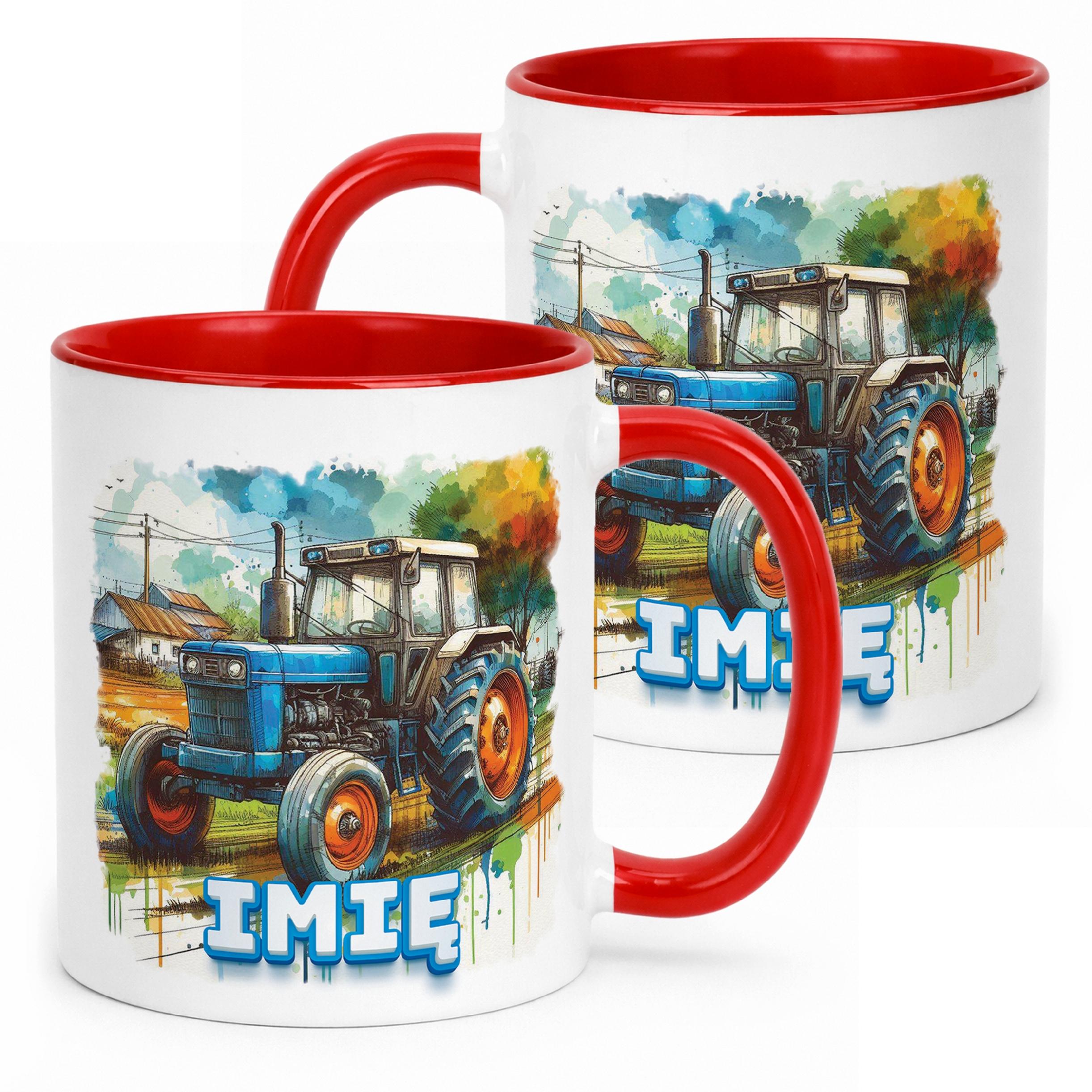 Kubek Czerwony Personalizowany Dla Fanów Traktorów Traktor Prezent