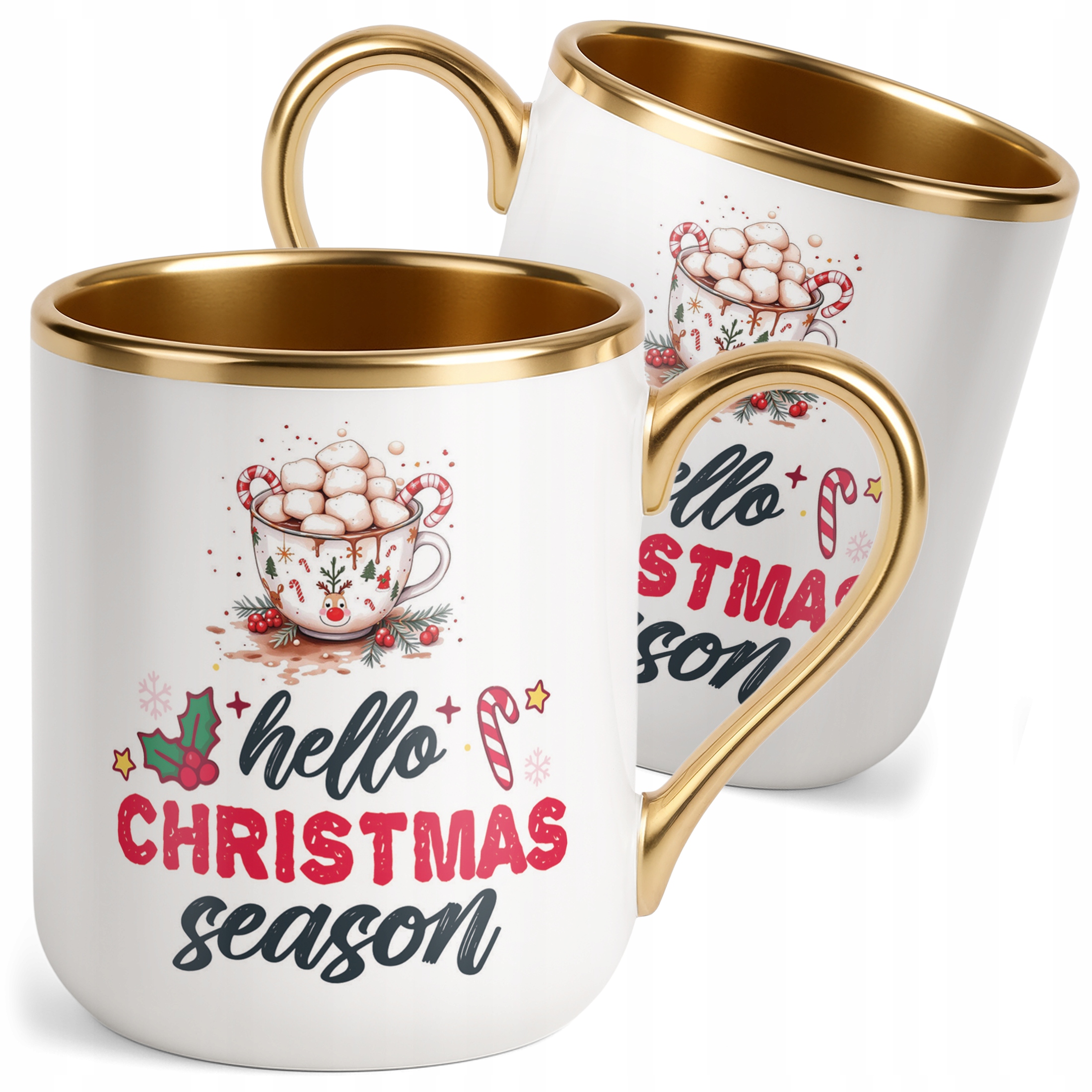 Kubek Premium Złoty Świąteczny Hello Christmas Boże Narodzenie