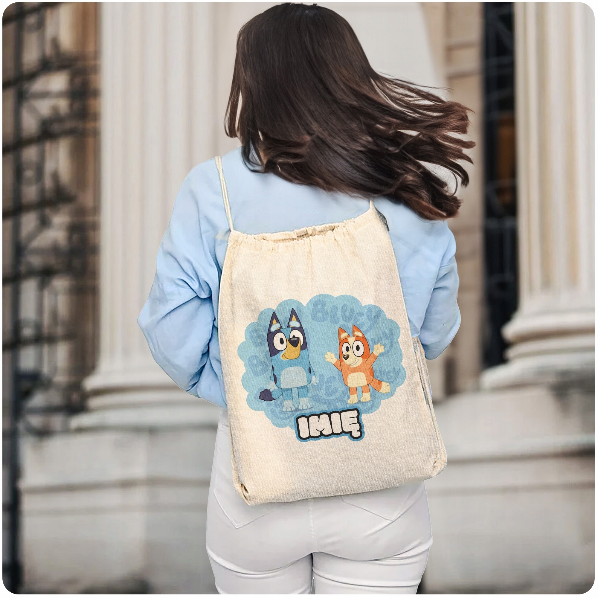 Plecak bawełniany Z Imieniem Bluey Dla Dzieci Fanów Do Szkoły Przedszkola