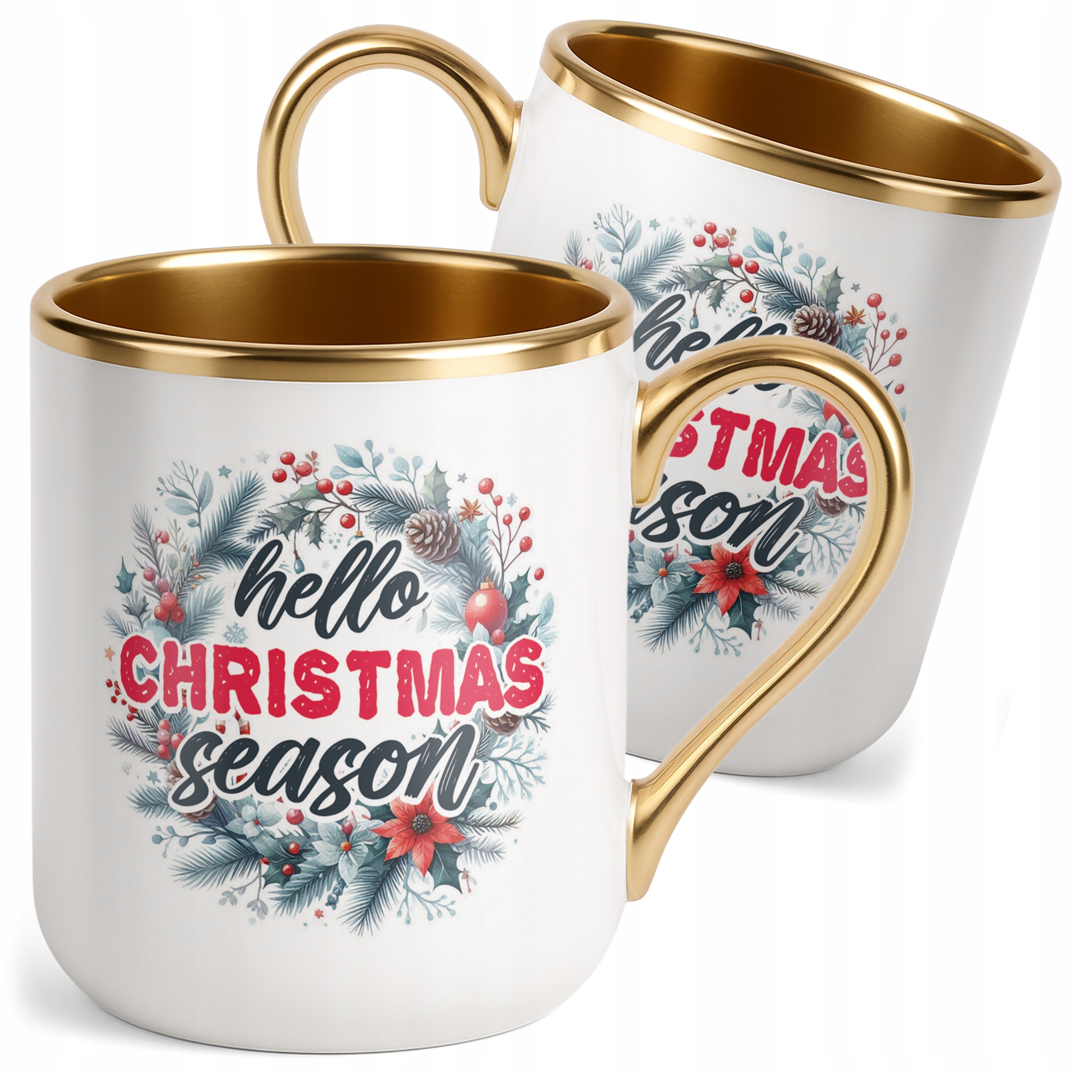 Kubek Premium Złoty Świąteczny Hello Christmas Boże Narodzenie