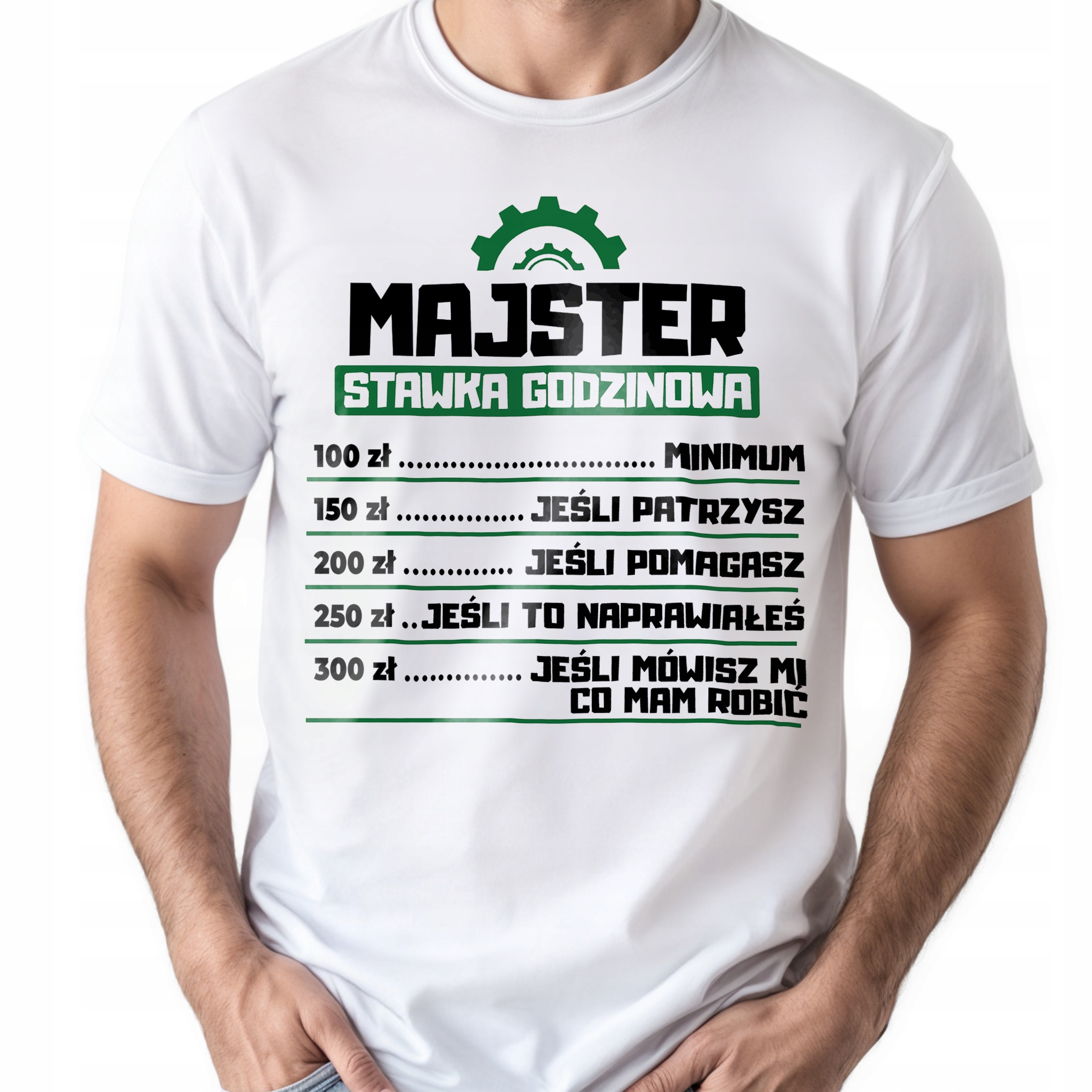 Koszulka biała męska Majster Stawka Godzinowa Prezent r. 3XL