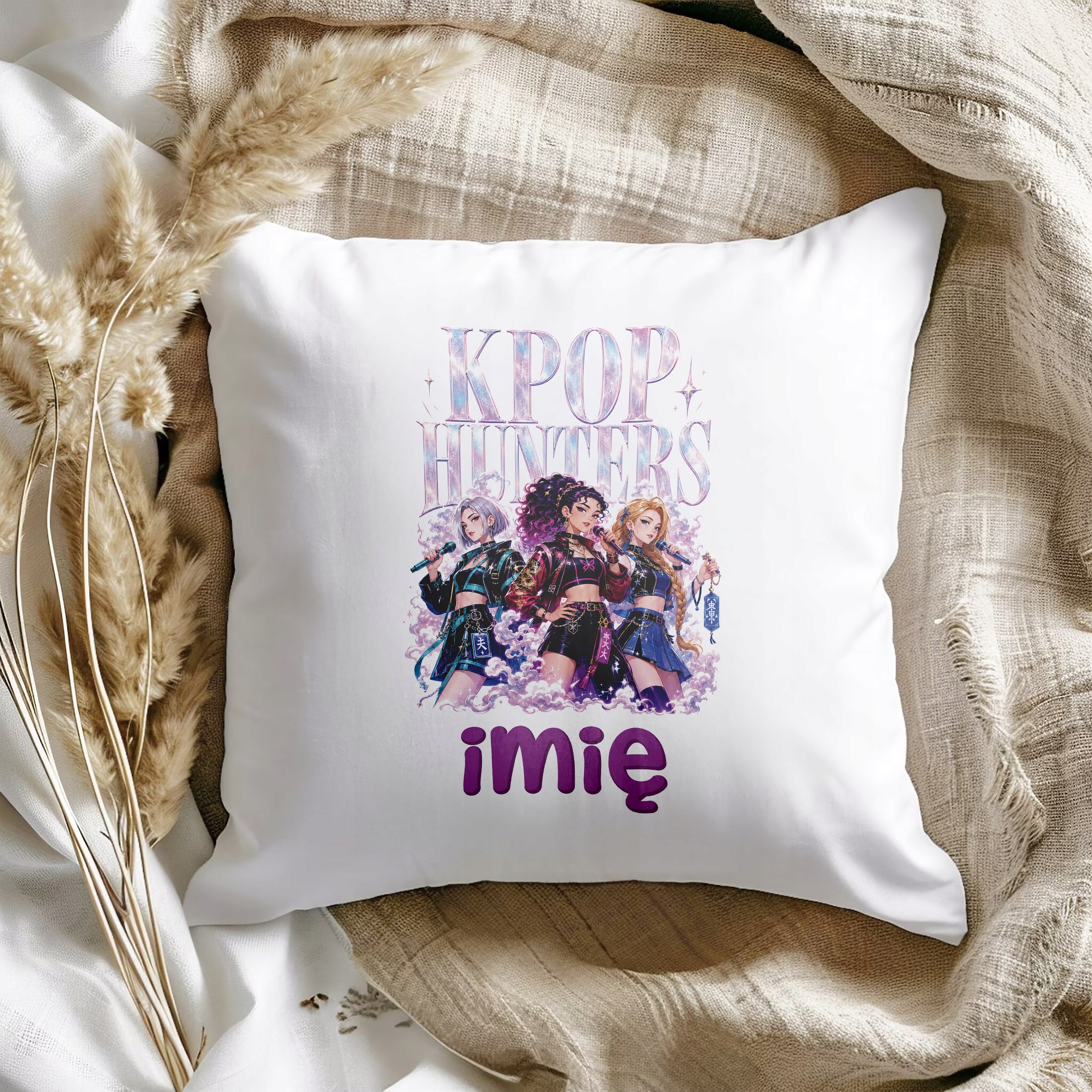 Zestaw Personalizowany Kubek Czarny Poduszka Łowczynie Kpop Prezent