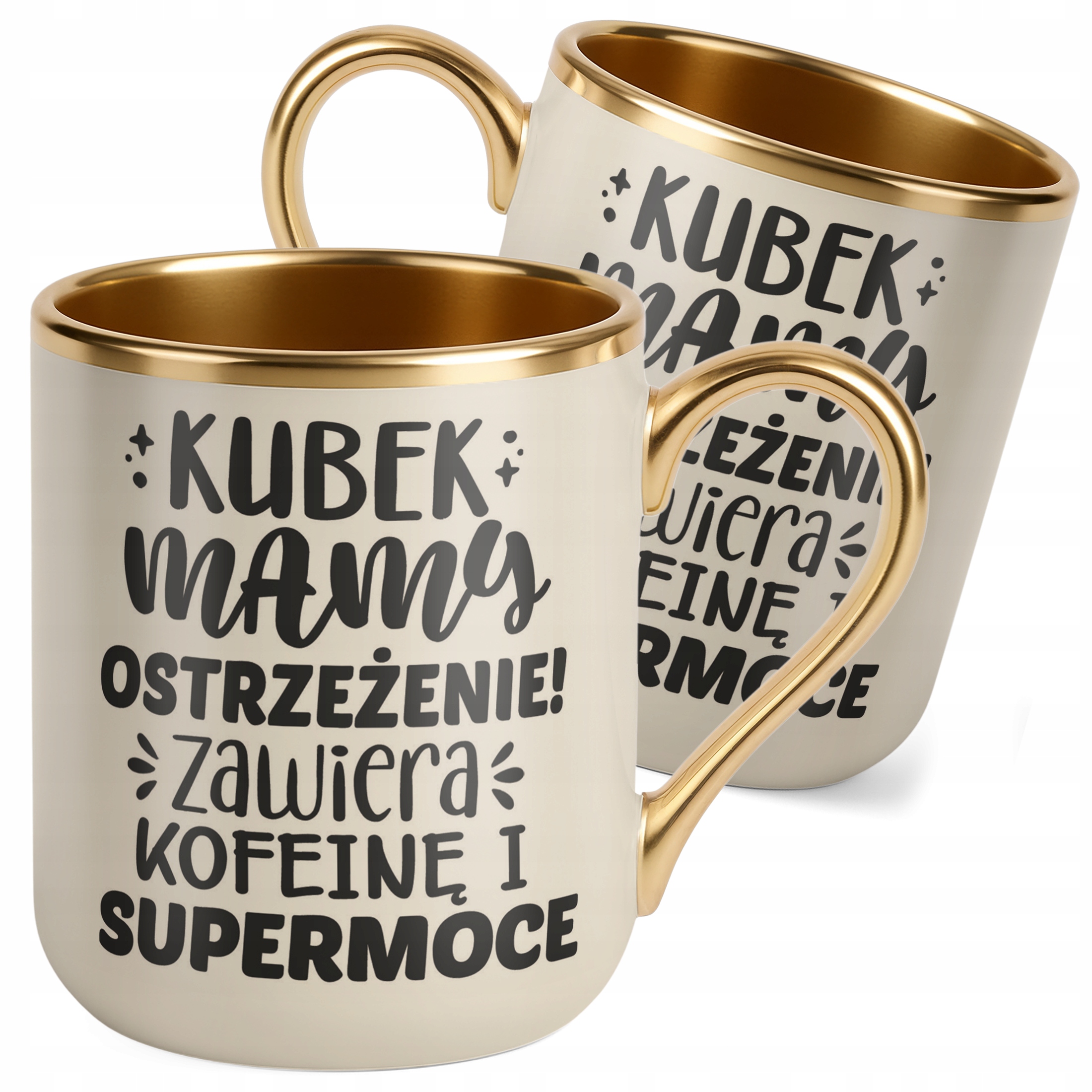 Kubek Premium Złoty Ecru Dzień Matki Prezent Kubek Mamy Ostrzeżenie
