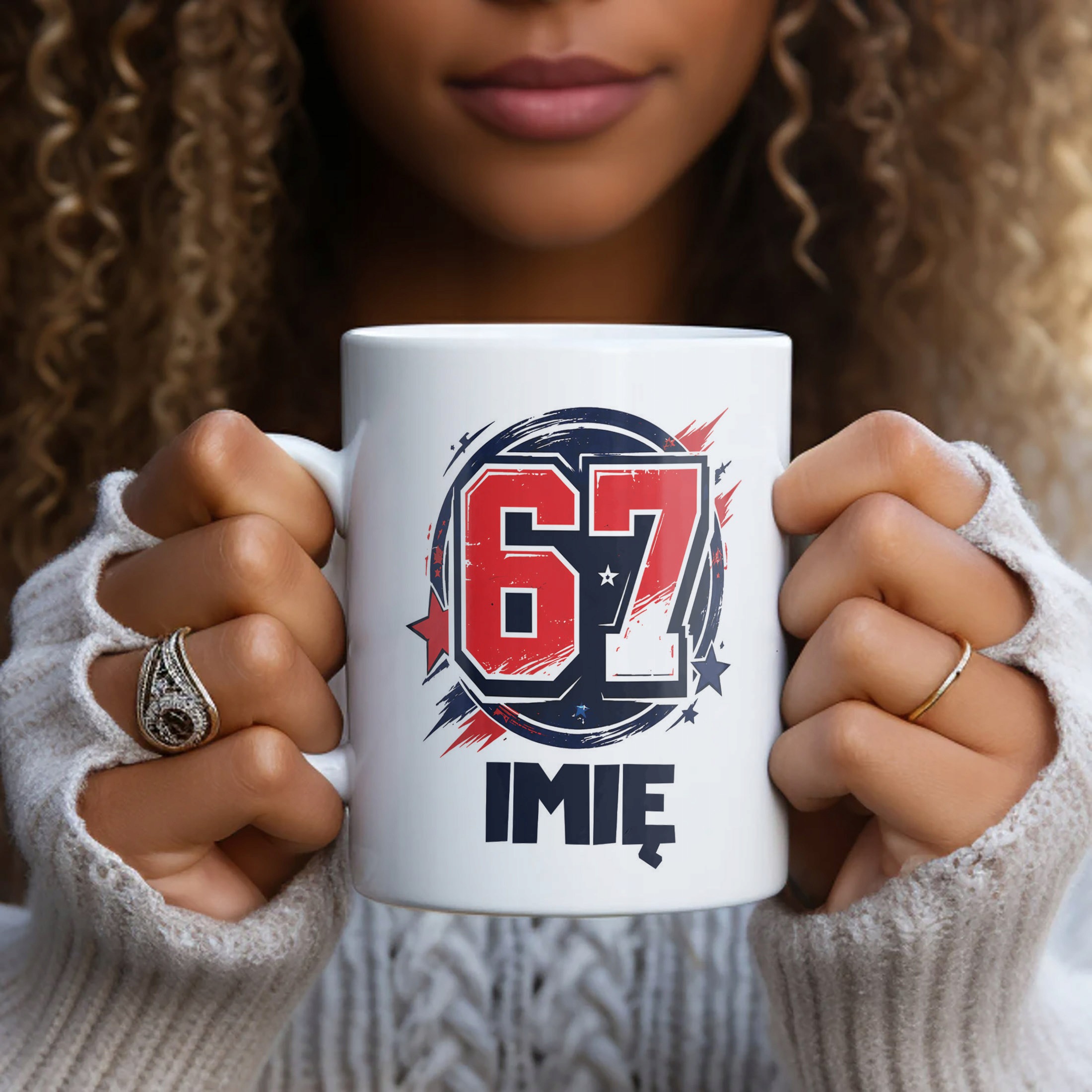 Biały Kubek z nadrukiem personalizowany SIX SEVEN 67 Dla Dzieci Prezent